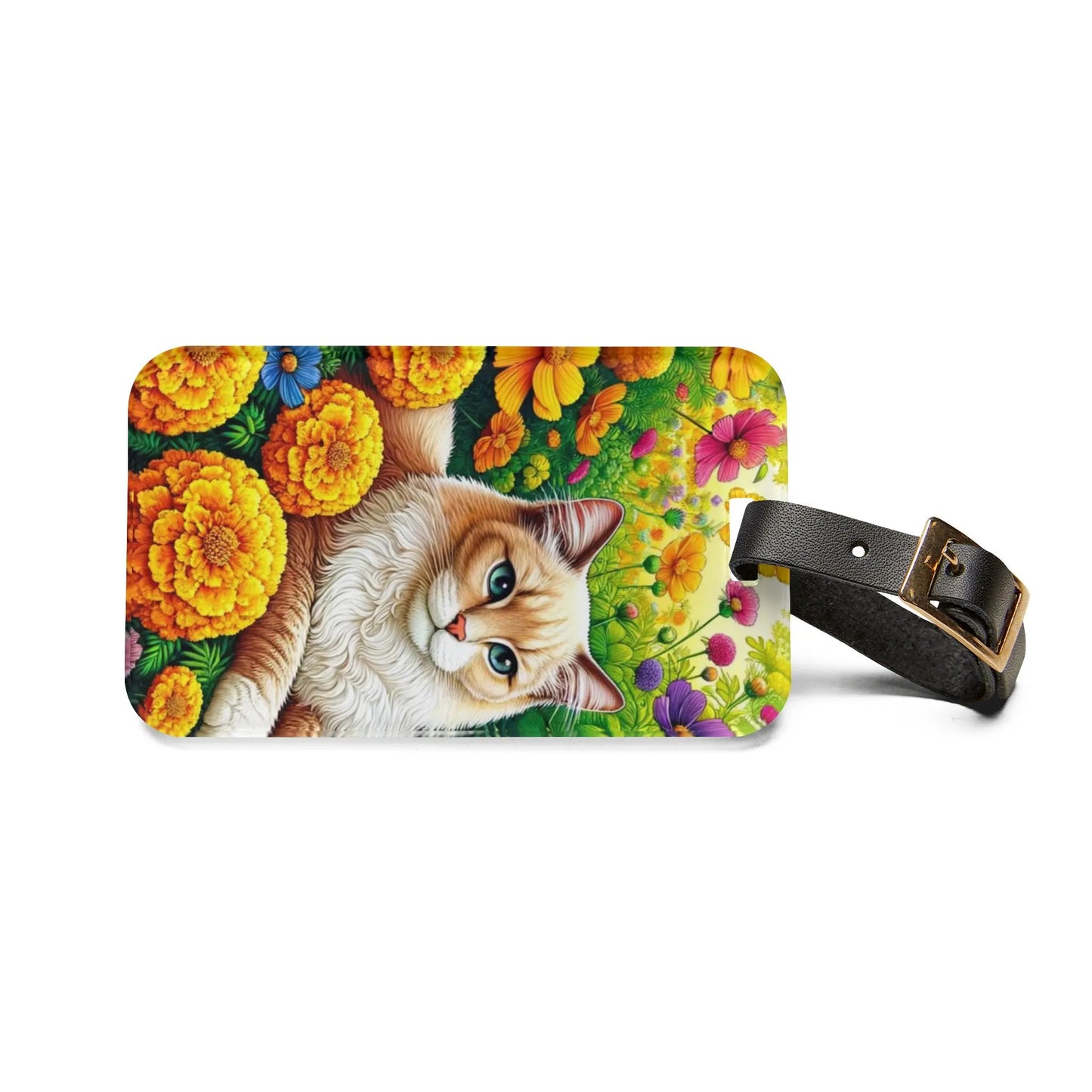 October Birth Flower - Marigolds and Cosmos - Cat Lover - Luggage Tag - Montecore PawPrints