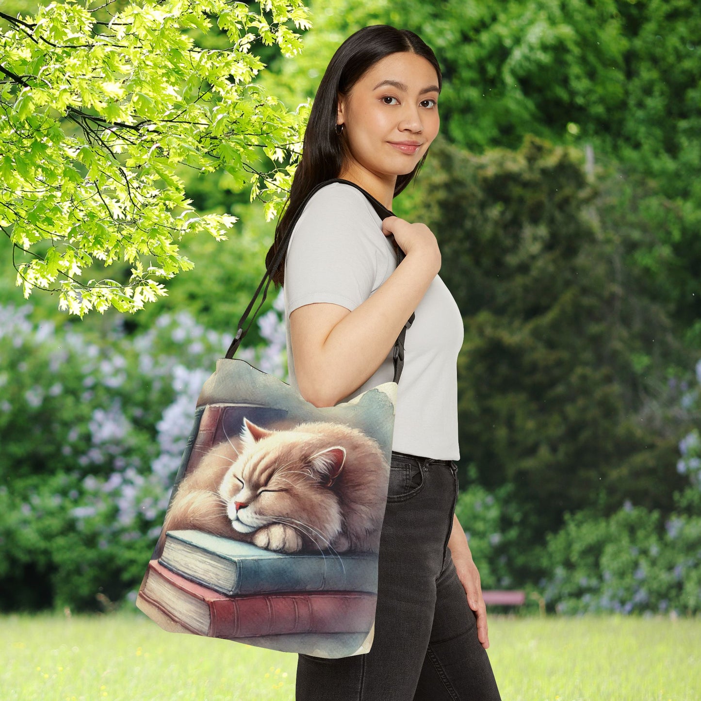 Cat Naps - Book Bag  - Adjustable Strap Tote Bag   