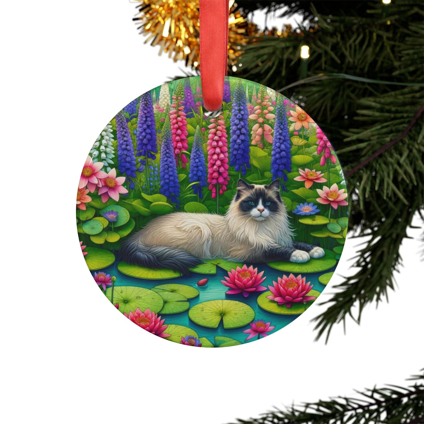 July Birth Flower - Cat Lover - Ornament   