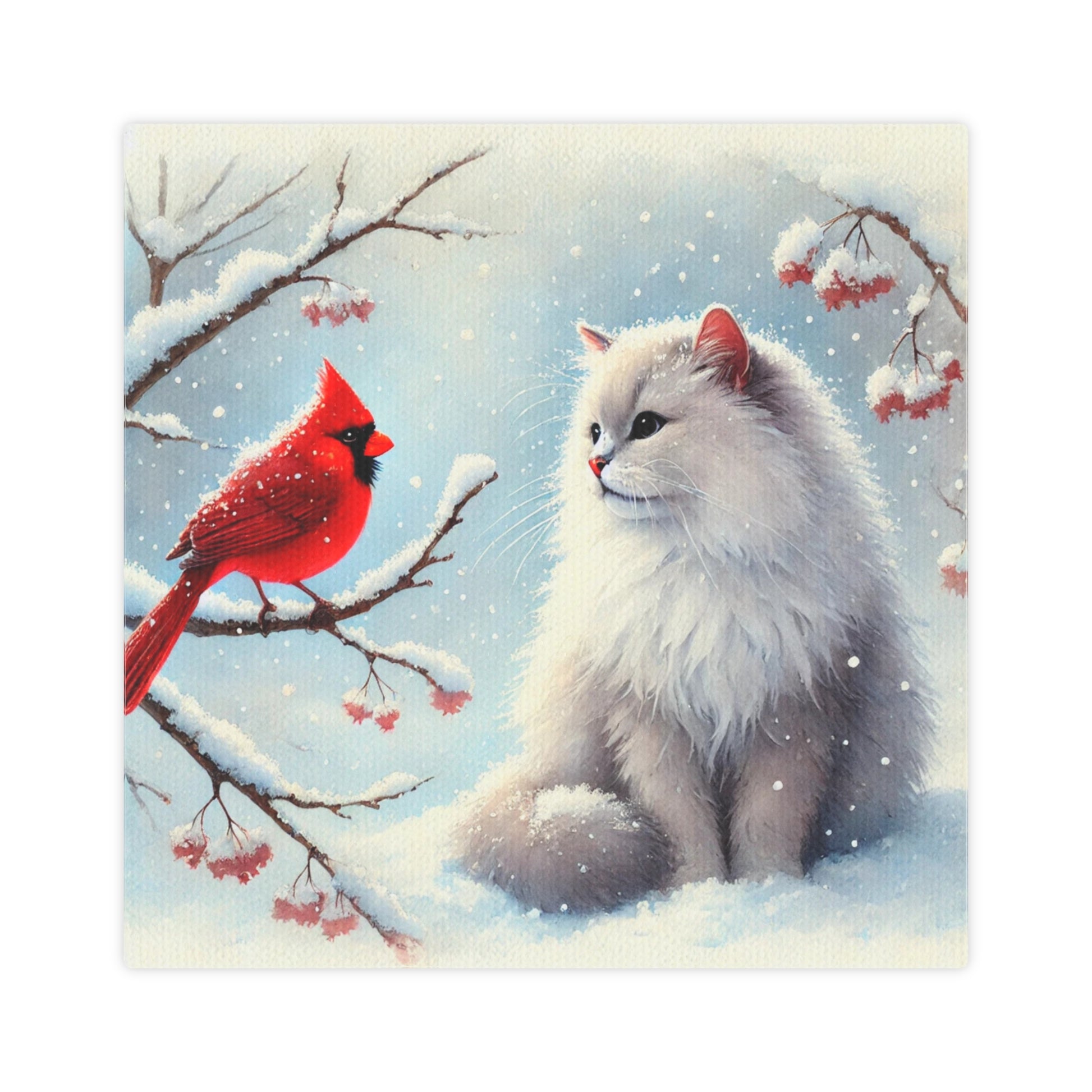 Cardinal Winter Conversations - Cat Lover - Wall Art 8x8   