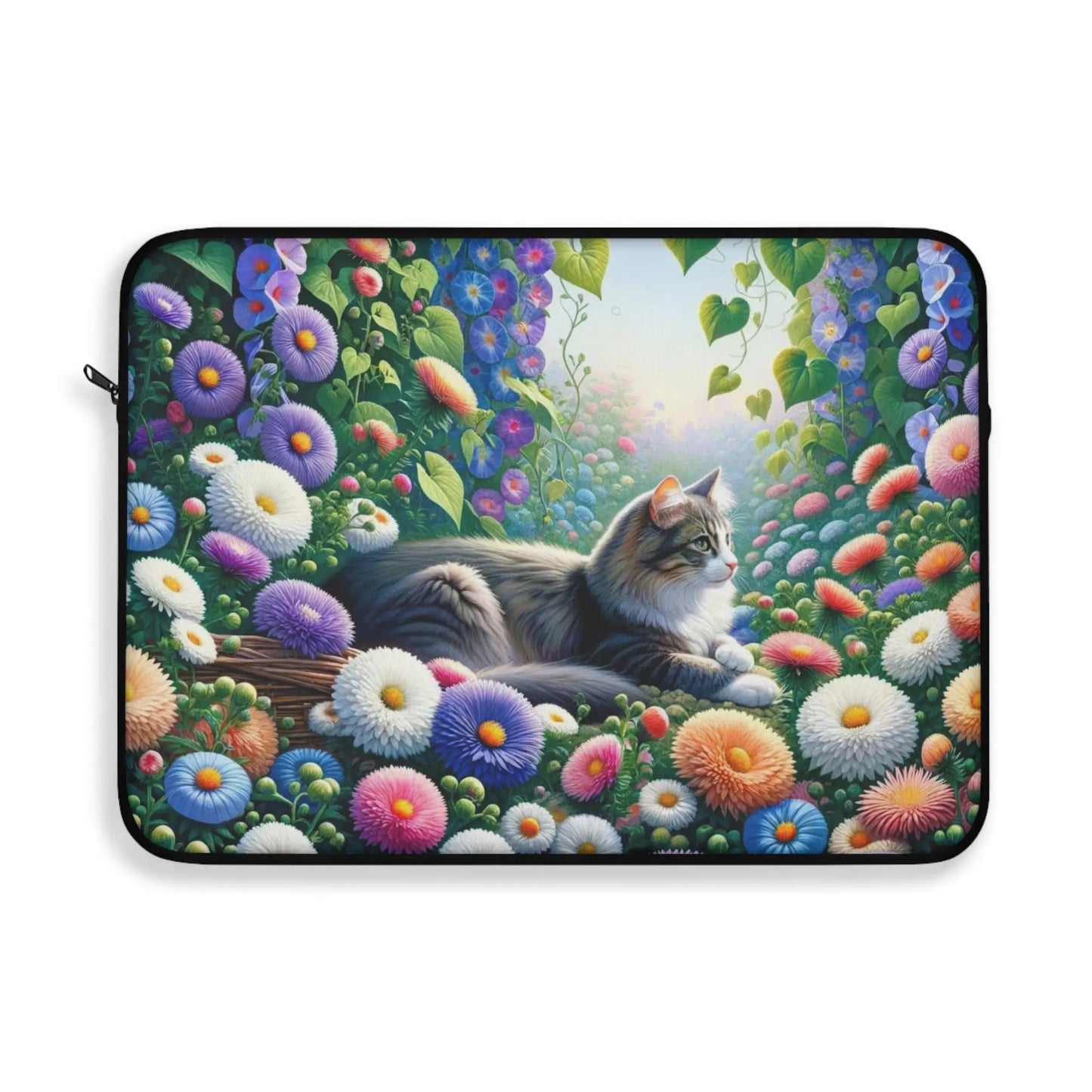 September Birth Flower - Aster and Morning Glory - Cat Lover - Laptop Sleeve   