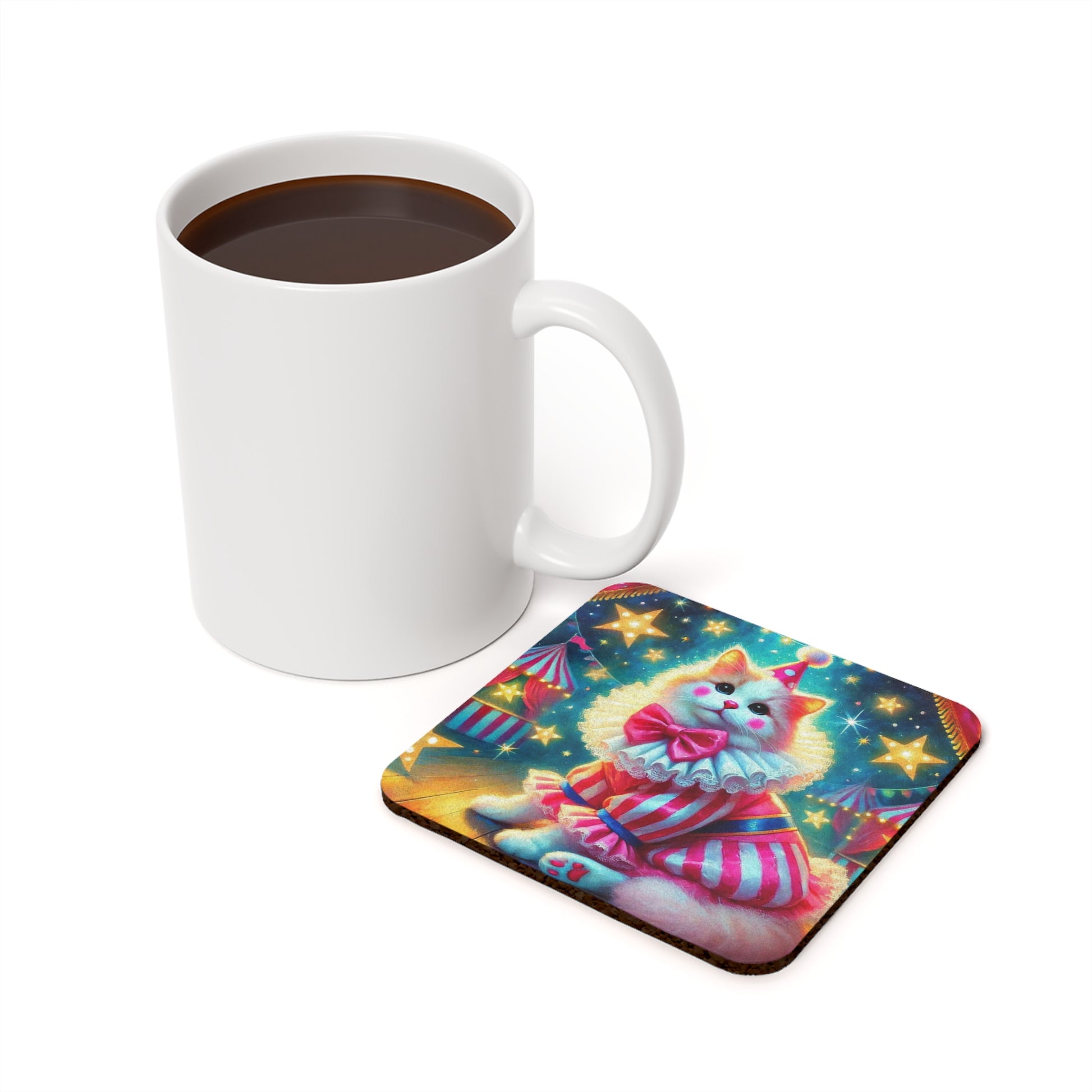 Pink Cat Clown Circus  - High Gloss Drink Coaster   