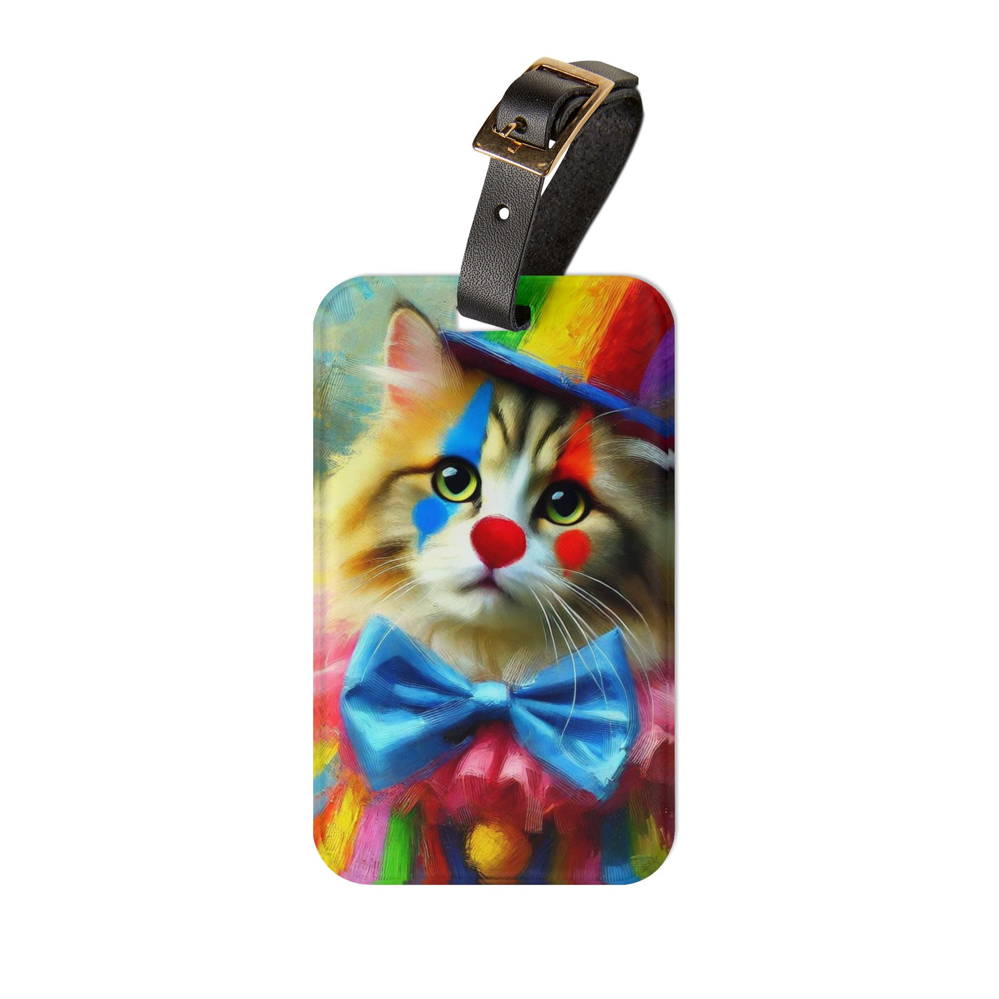 Rainbow Cat Circus Clown - Luggage Tag - Travel Gift   