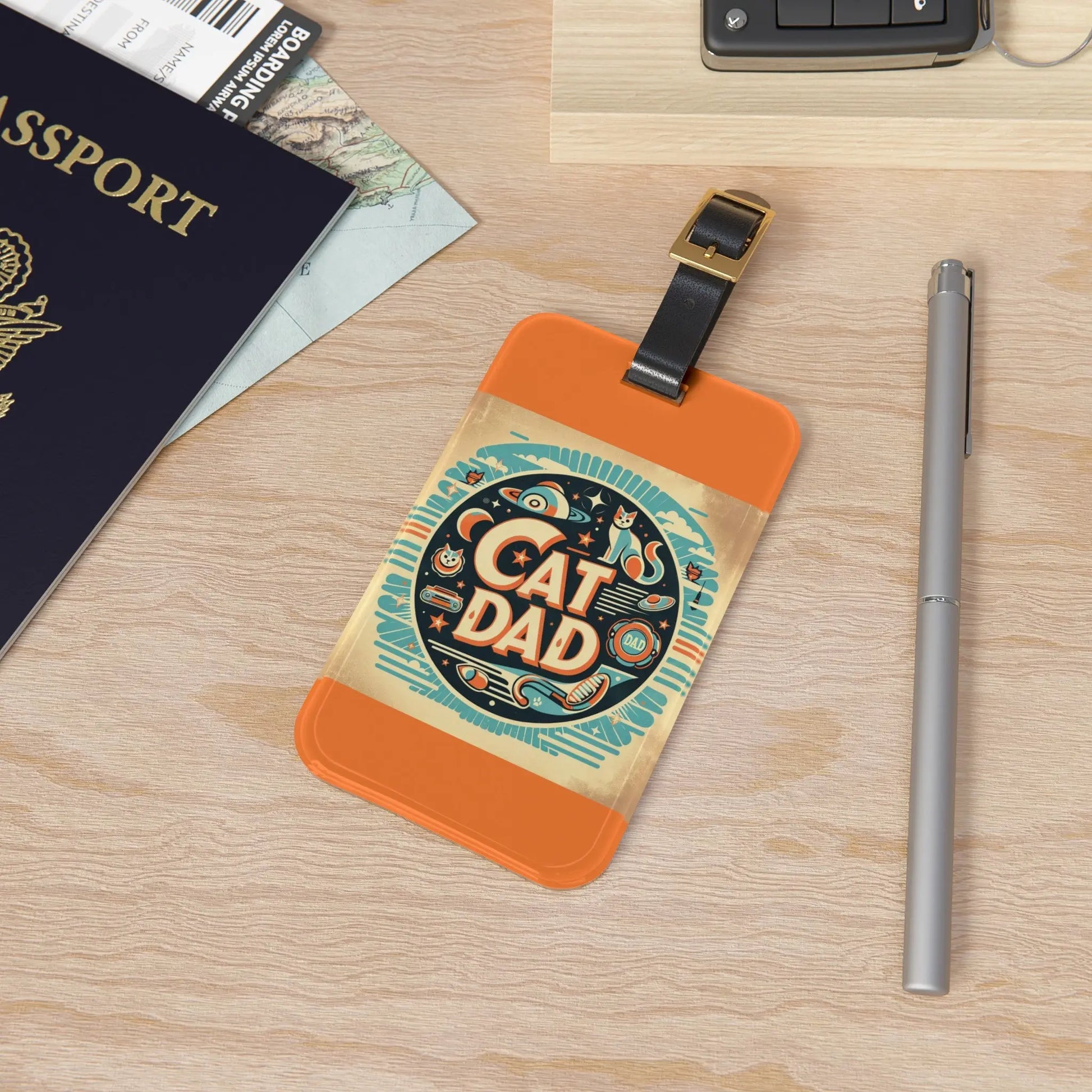 Retro Cat Dad - Luggage Tag - Orange - Montecore PawPrints