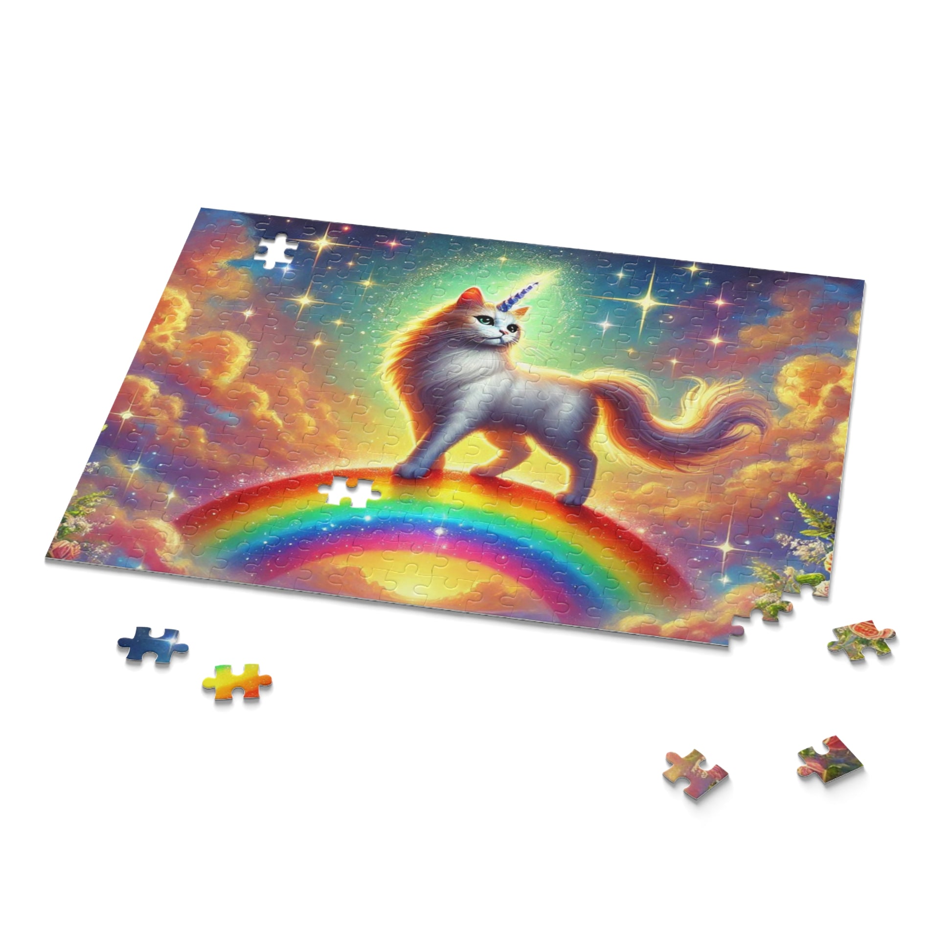 Magic Rainbow Bridge Caticorn Puzzle - Cat Unicorn Gift 120, 252, or 500 -piece options   