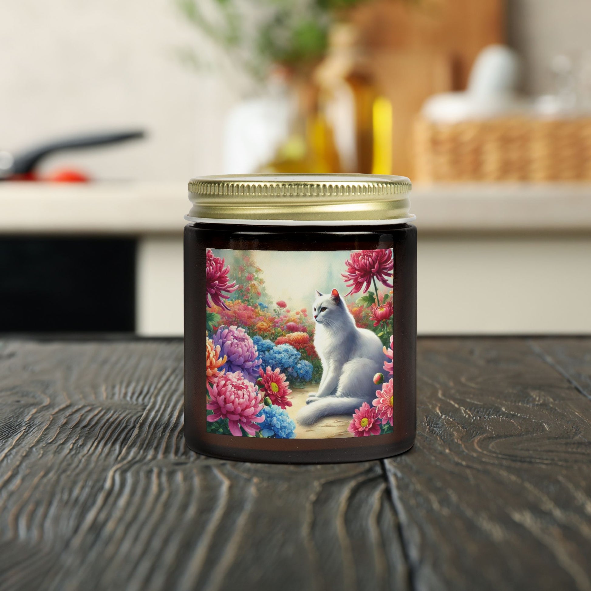 November Birth Flower  - Cat Lover - Scented Coconut Apricot Candles 4oz   