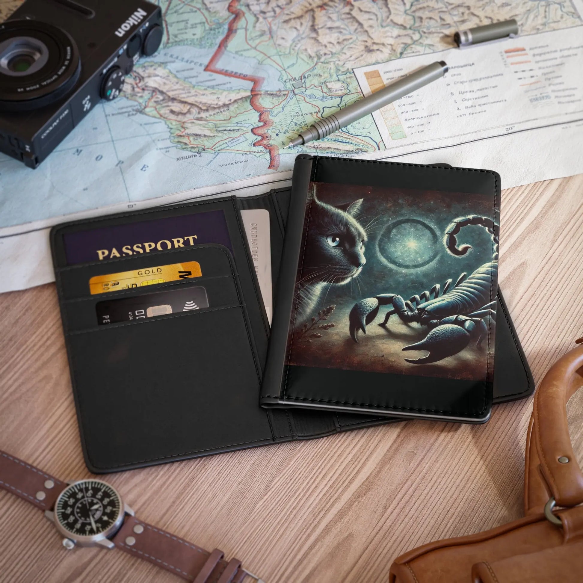 Scorpio - Cat Lover - Passport Cover  - Travel Wallet   