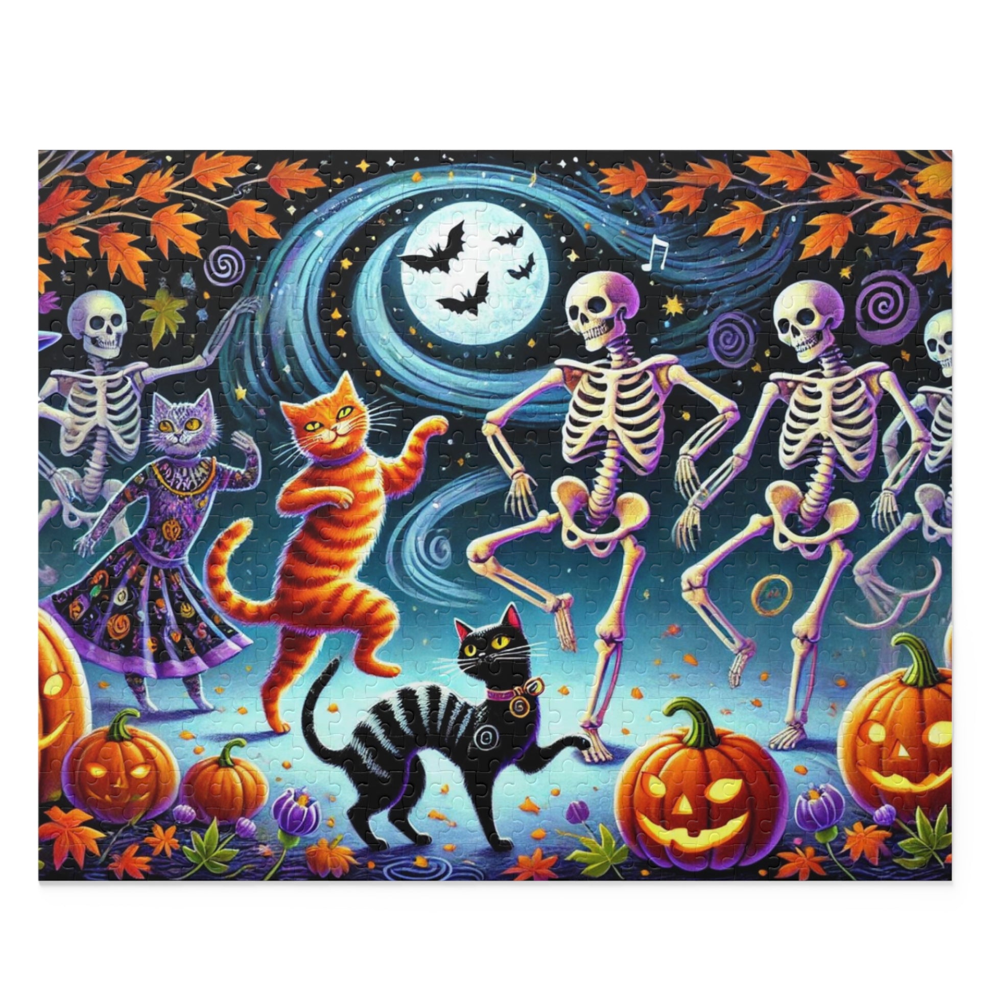 Halloween - Cat Lover Skeleton Dance - Puzzle - Cat Lover Gift 120, 252, or 500 -piece options   