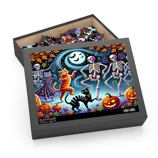 Halloween - Cat Lover Skeleton Dance - Puzzle - Cat Lover Gift 120, 252, or 500 -piece options   