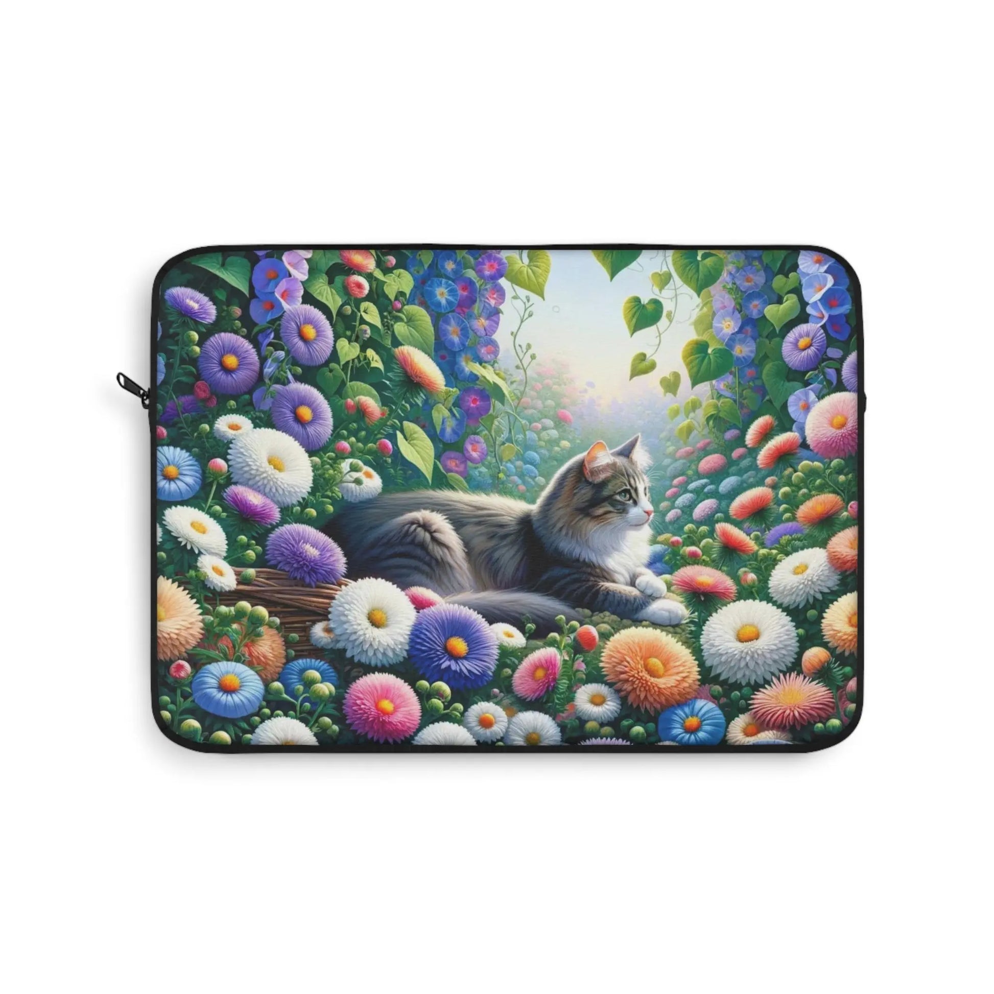 September Birth Flower - Aster and Morning Glory - Cat Lover - Laptop Sleeve   