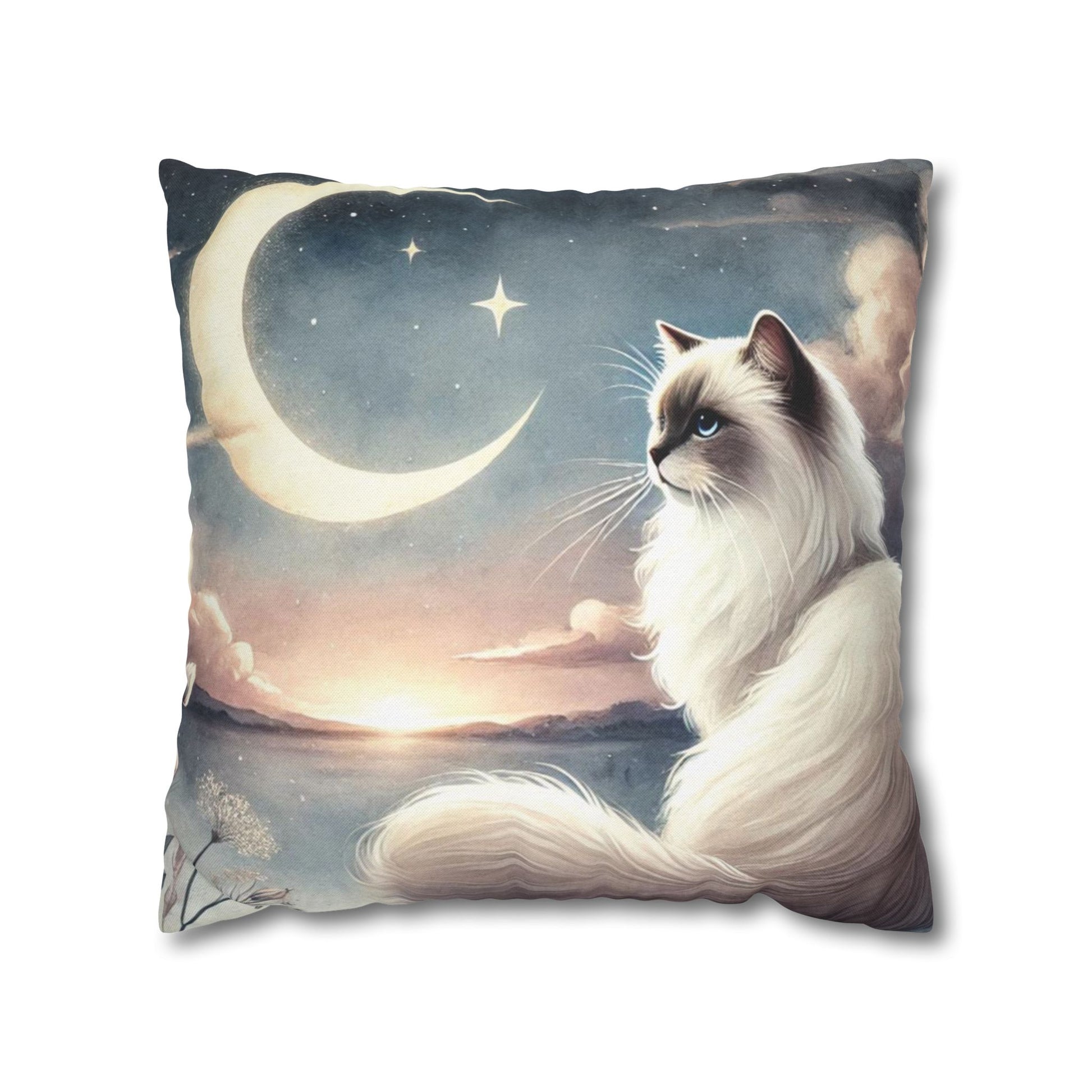 Celestial Moon - Cat Lover Ragdoll - Spun Polyester Square Pillow Case   