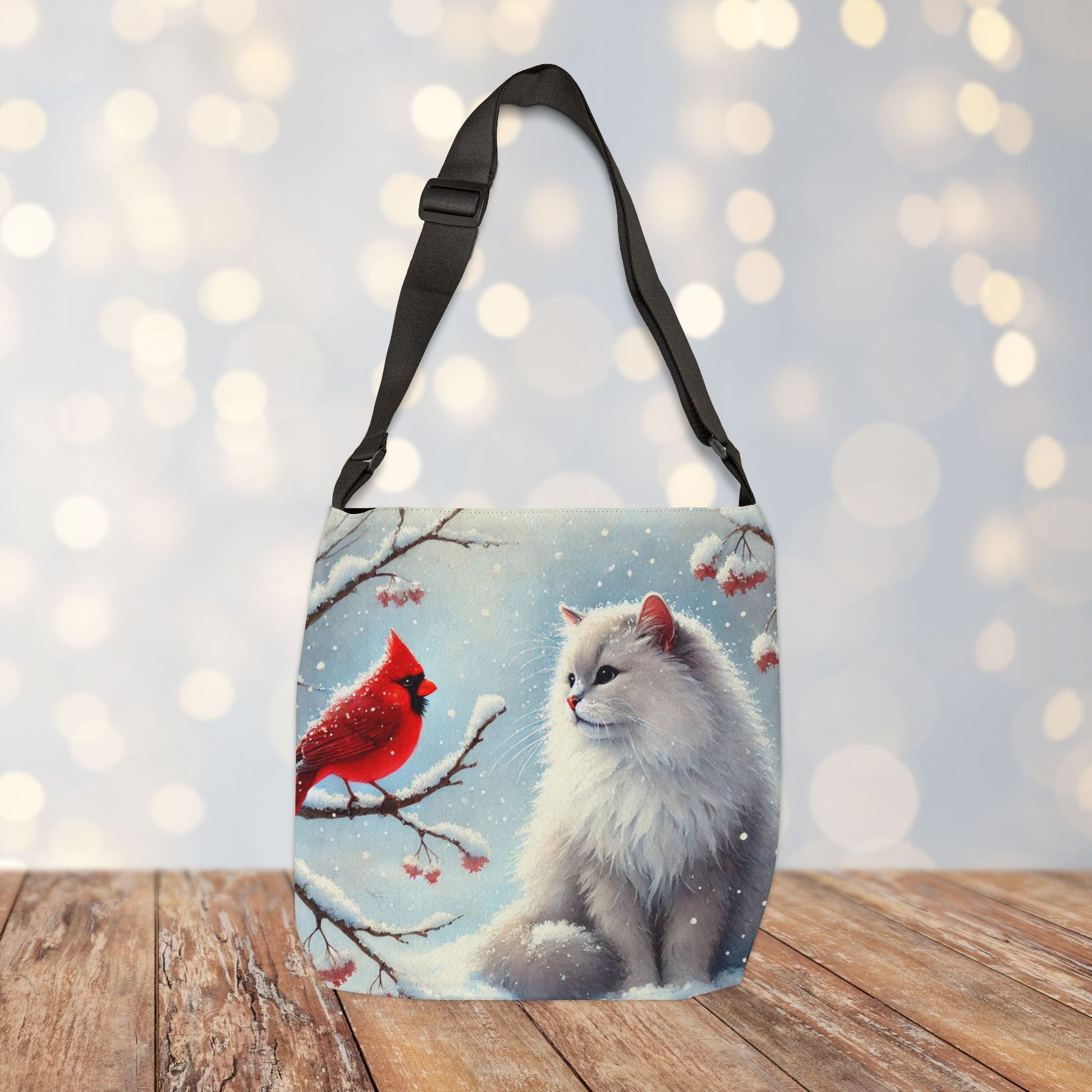 Winter Cardinal - Cat Lover - Adjustable Strap Tote Bag   