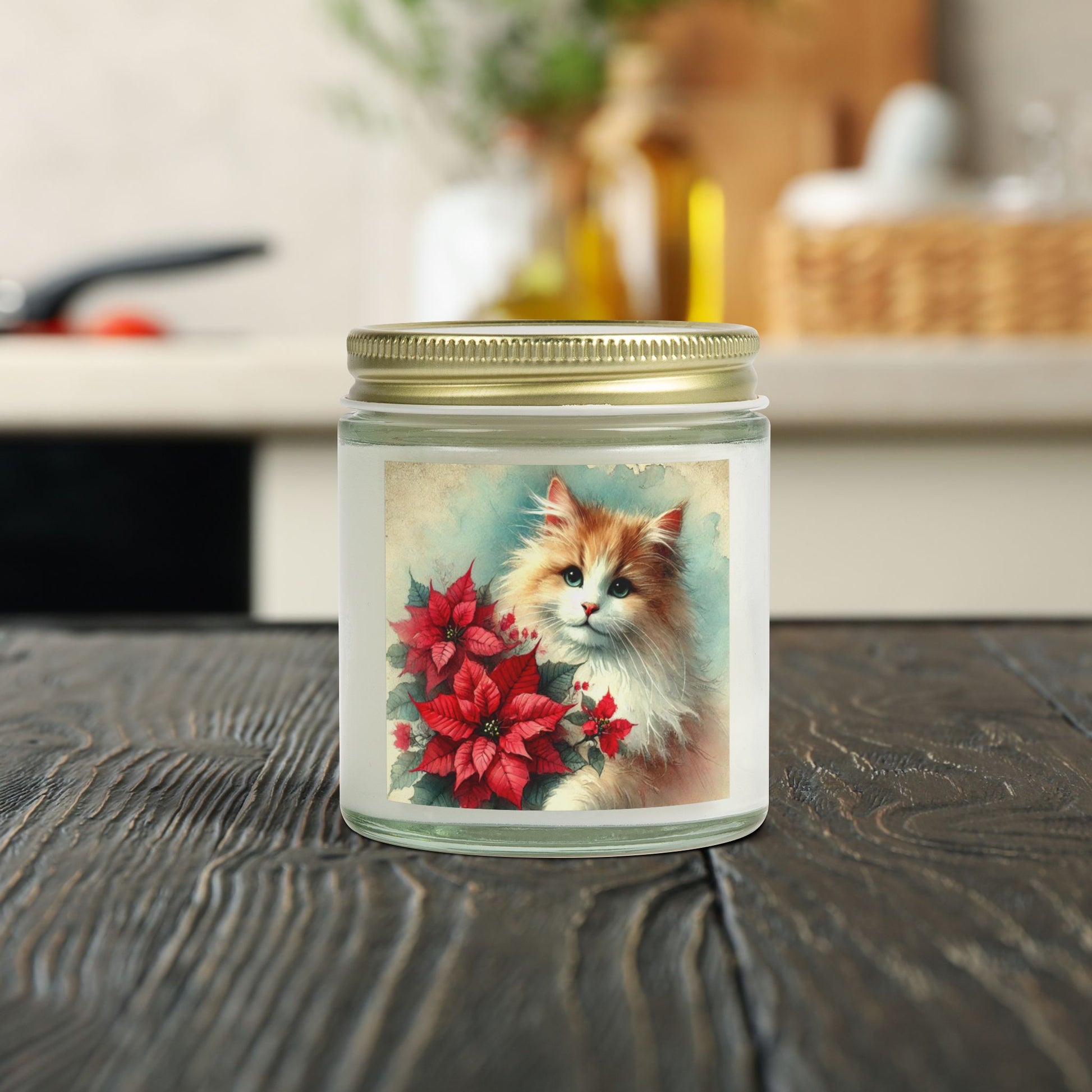 Poinsettia - Cat Lover - Scented Coconut Apricot Candles (4oz, 9oz)   