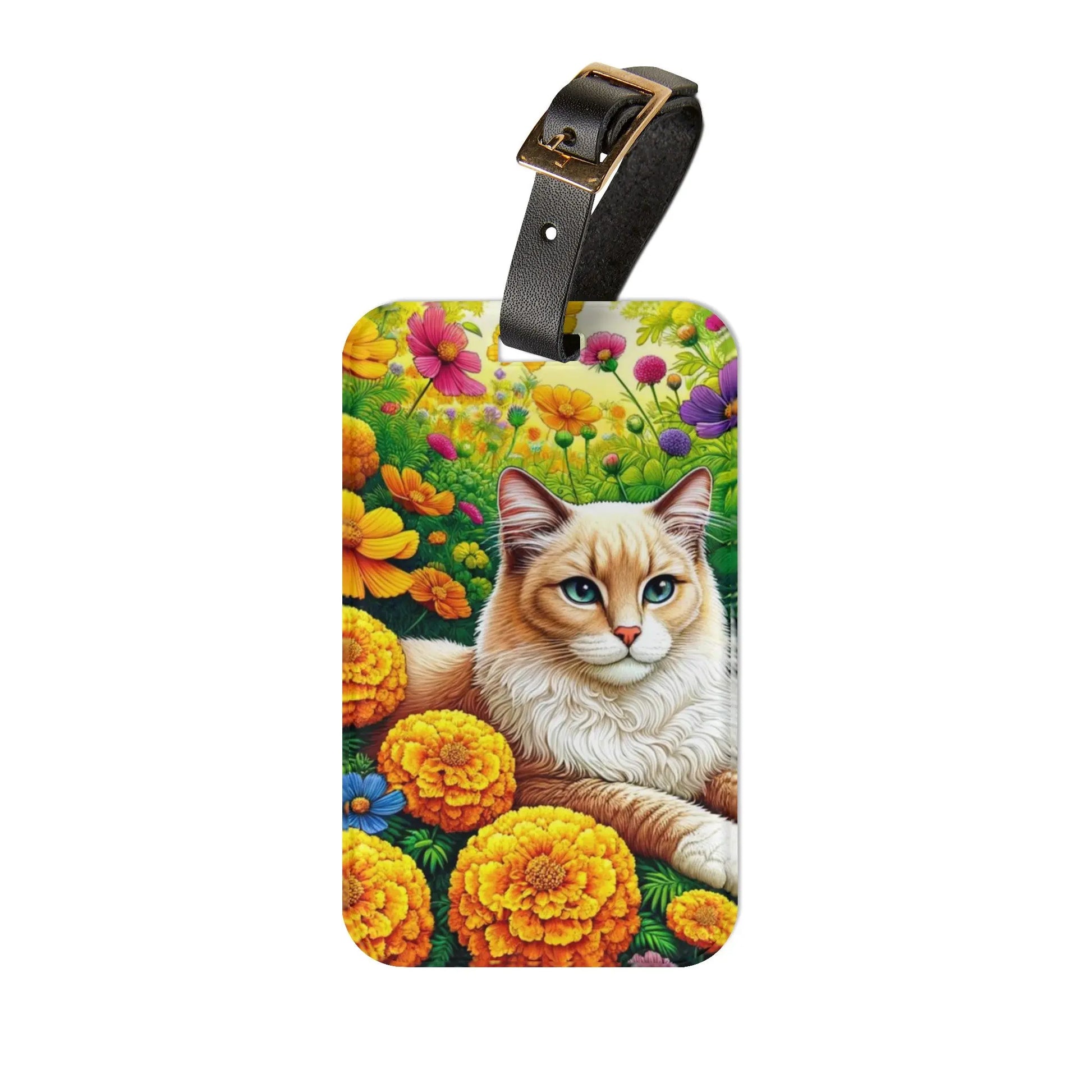 October Birth Flower - Marigolds and Cosmos - Cat Lover - Luggage Tag - Montecore PawPrints