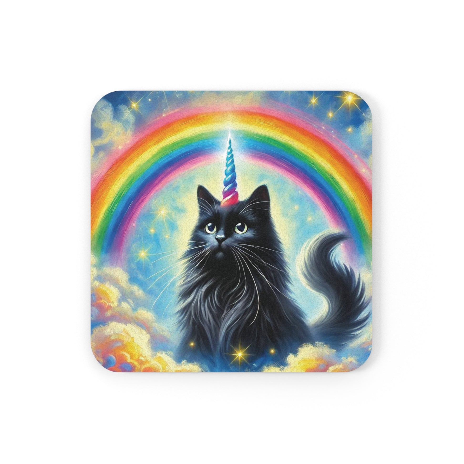 Caticorn in the Clouds - Cats Unicorns Rainbows - High Gloss Drink Coaster   