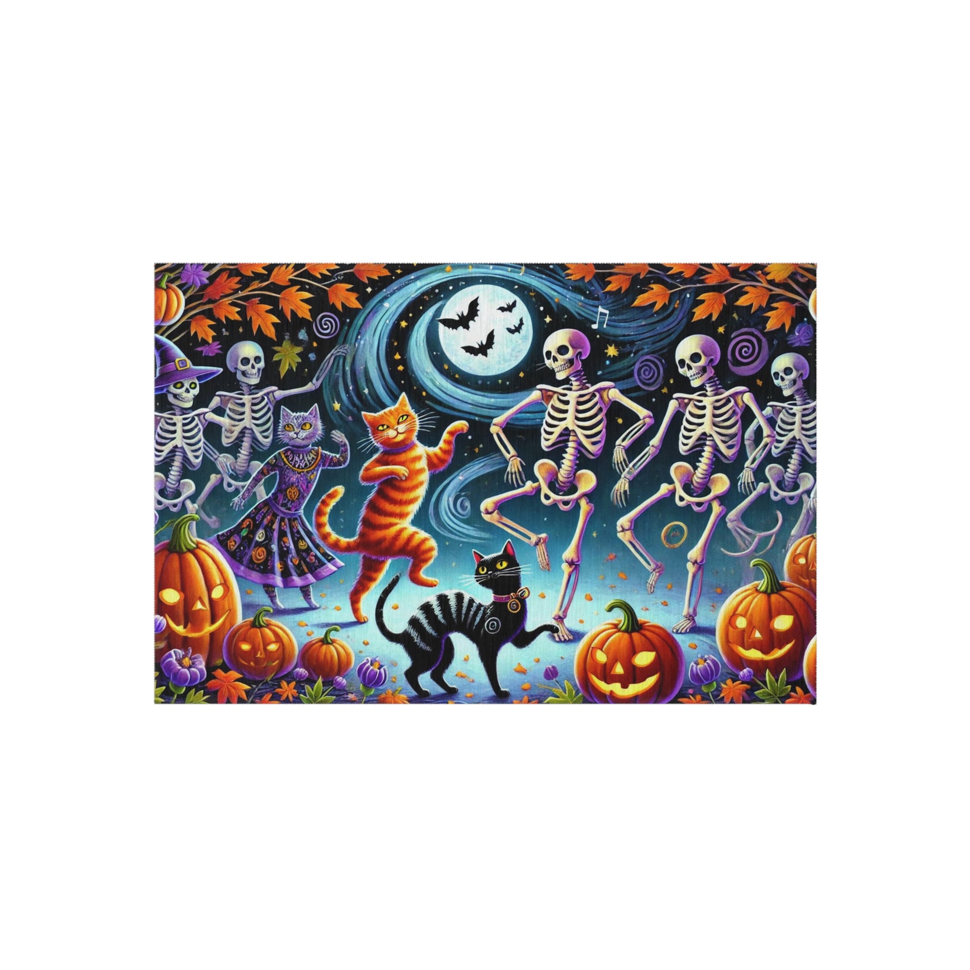 Dancing Skeletons - Cat Lover Halloween Decor- Indoor/Outdoor Rug   