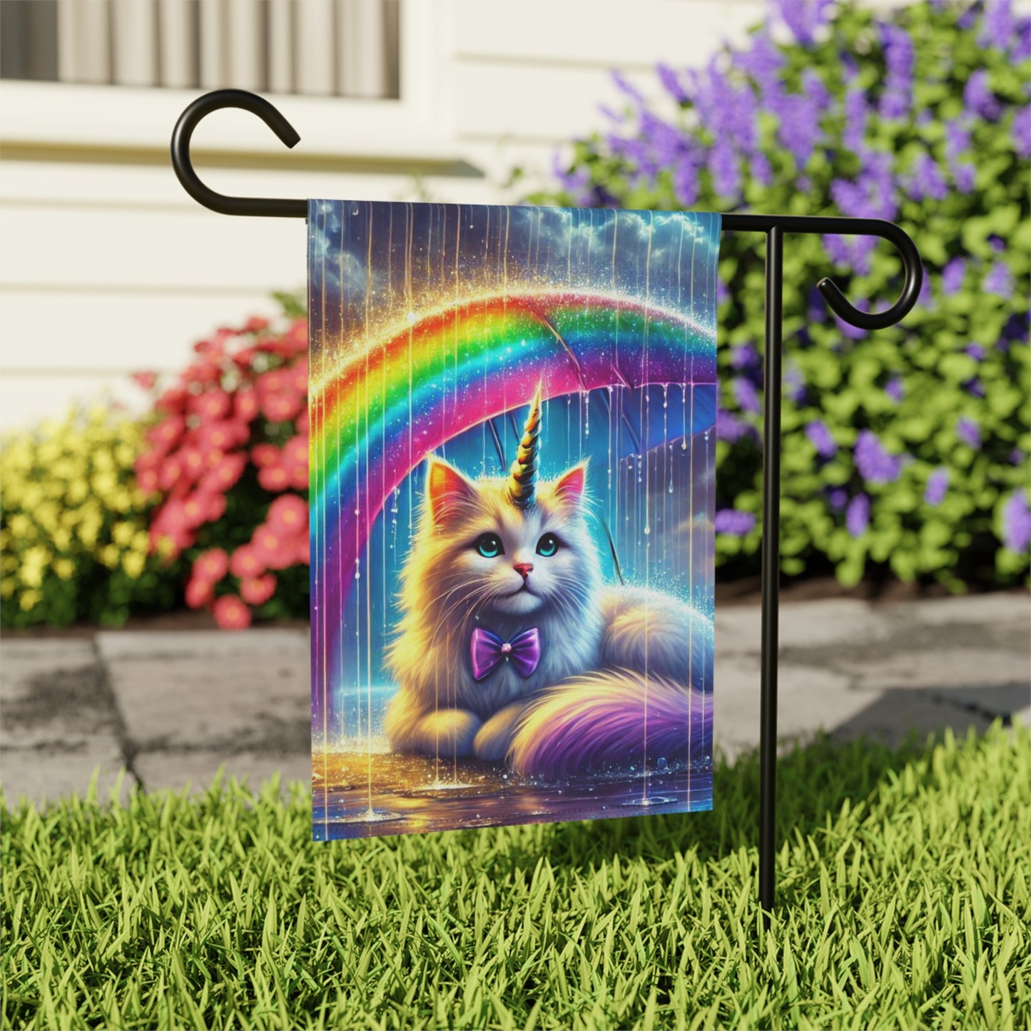 Rainbow Umbrella - Cat Unicorn - Garden & House Banner   