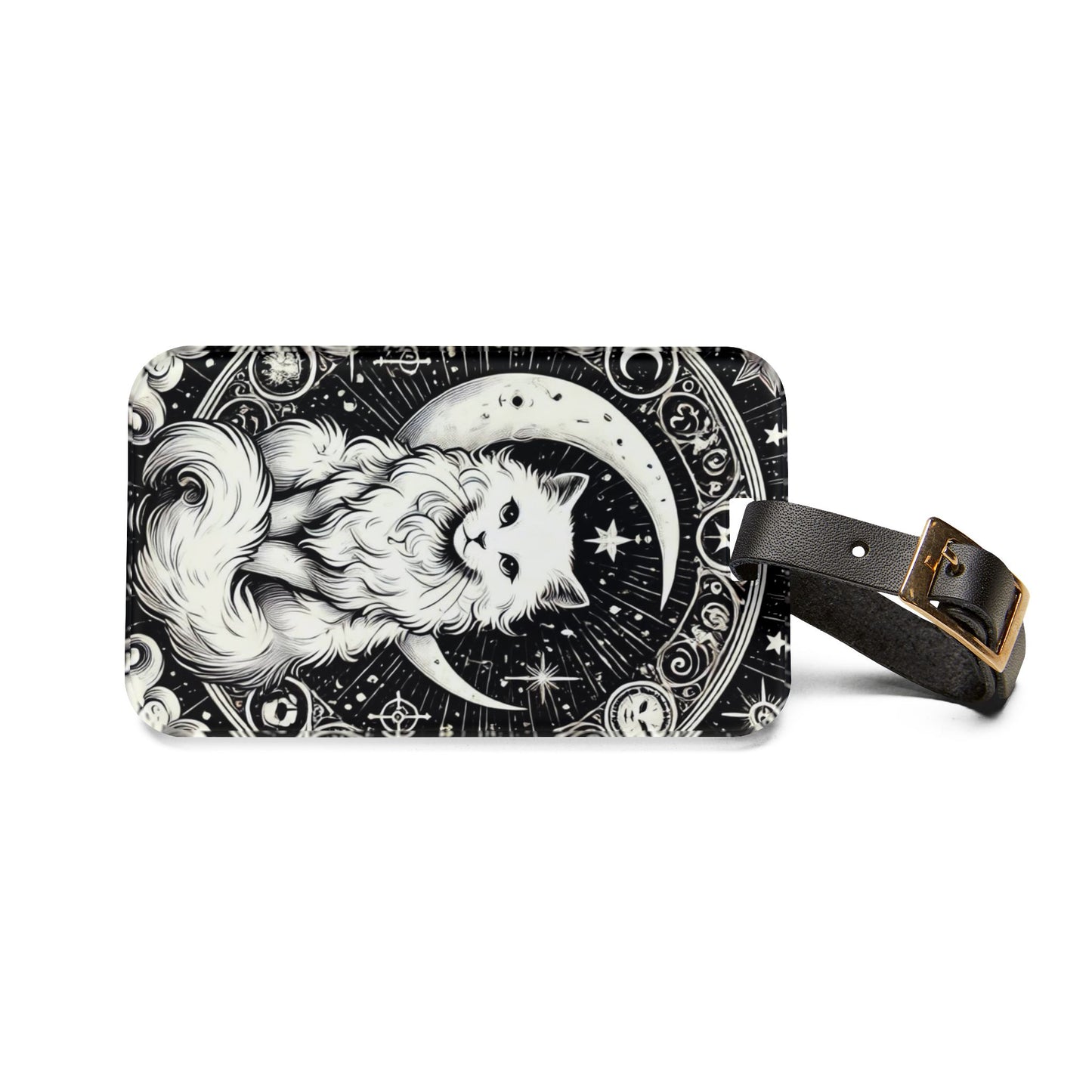 Celestial Tarot Moon - White Cat - Luggage Tag - Travel Gift   