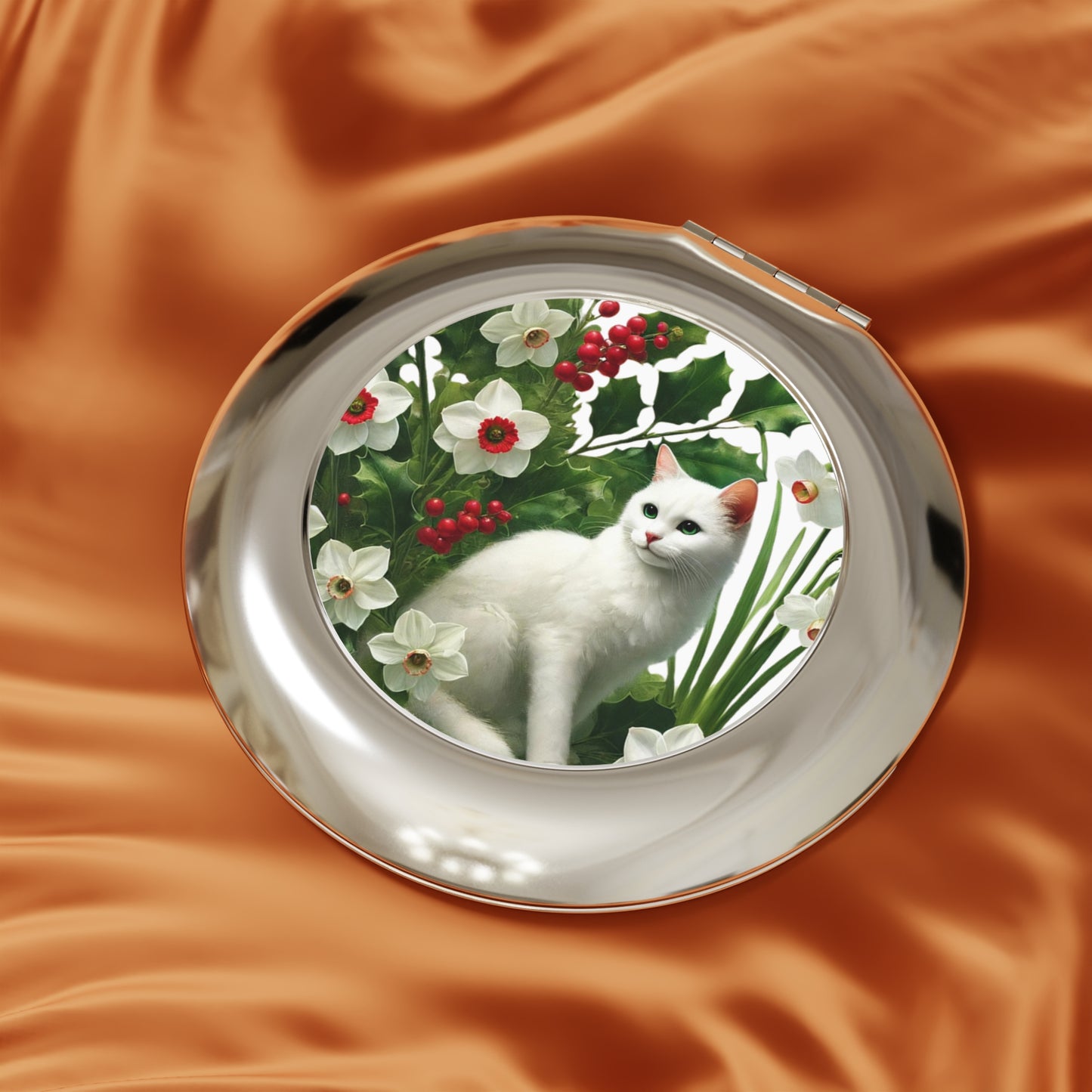 December Birth Flower - Cat Lover - Compact Travel Mirror   