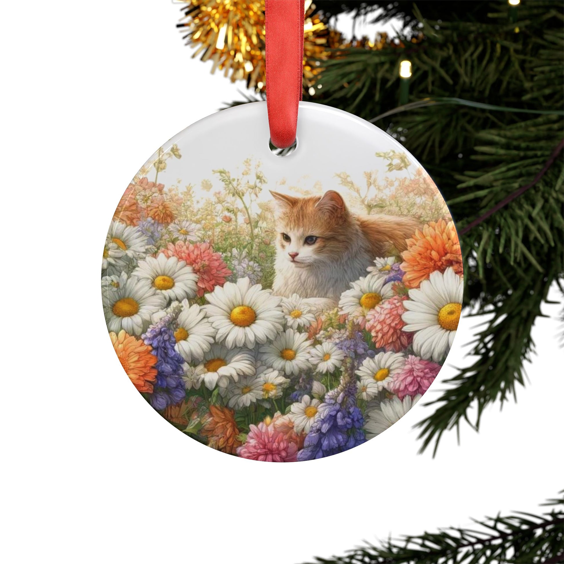 April Birth Flower - Cat Lover - Ornament   