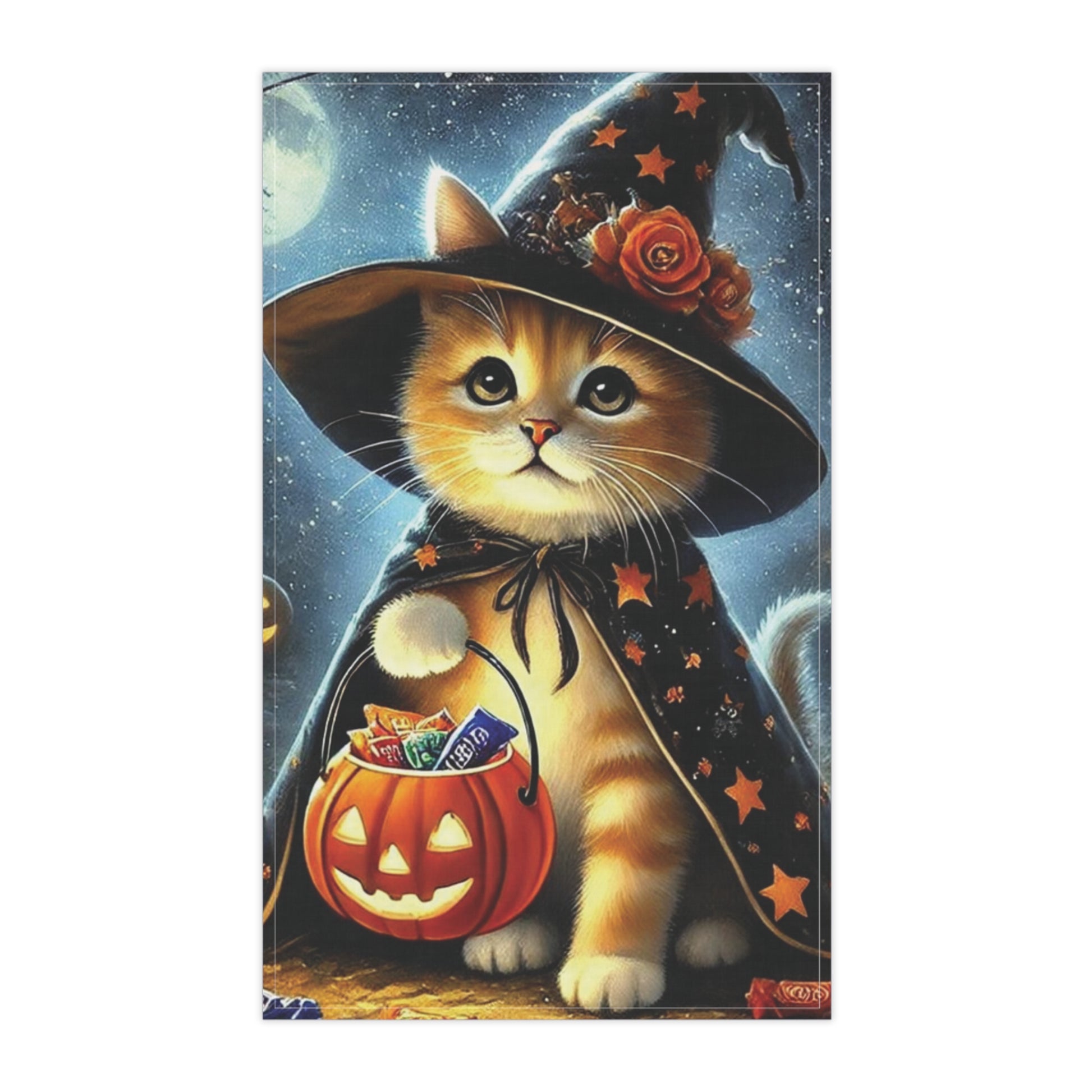 Halloween Decoration - Orange Kitten Trick or Treating - Kitchen Tea Towel   