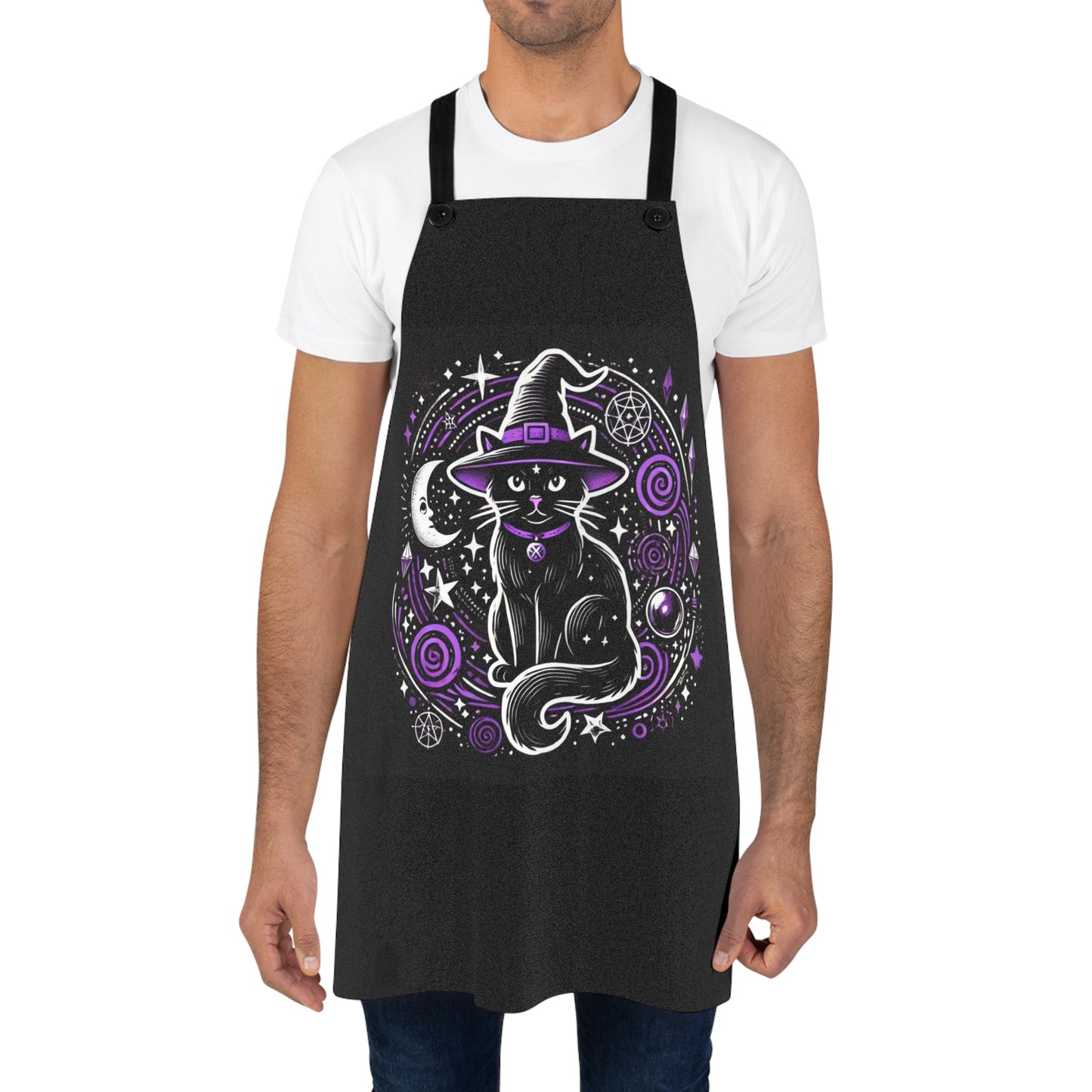 Halloween Cat Witch - Black and Purple Apron   