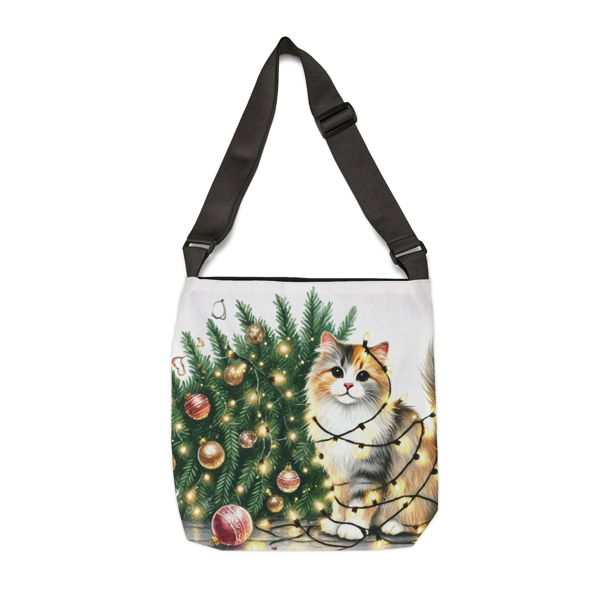 Kitty Christmas Lights - Cat Lover - Adjustable Strap Tote Bag   