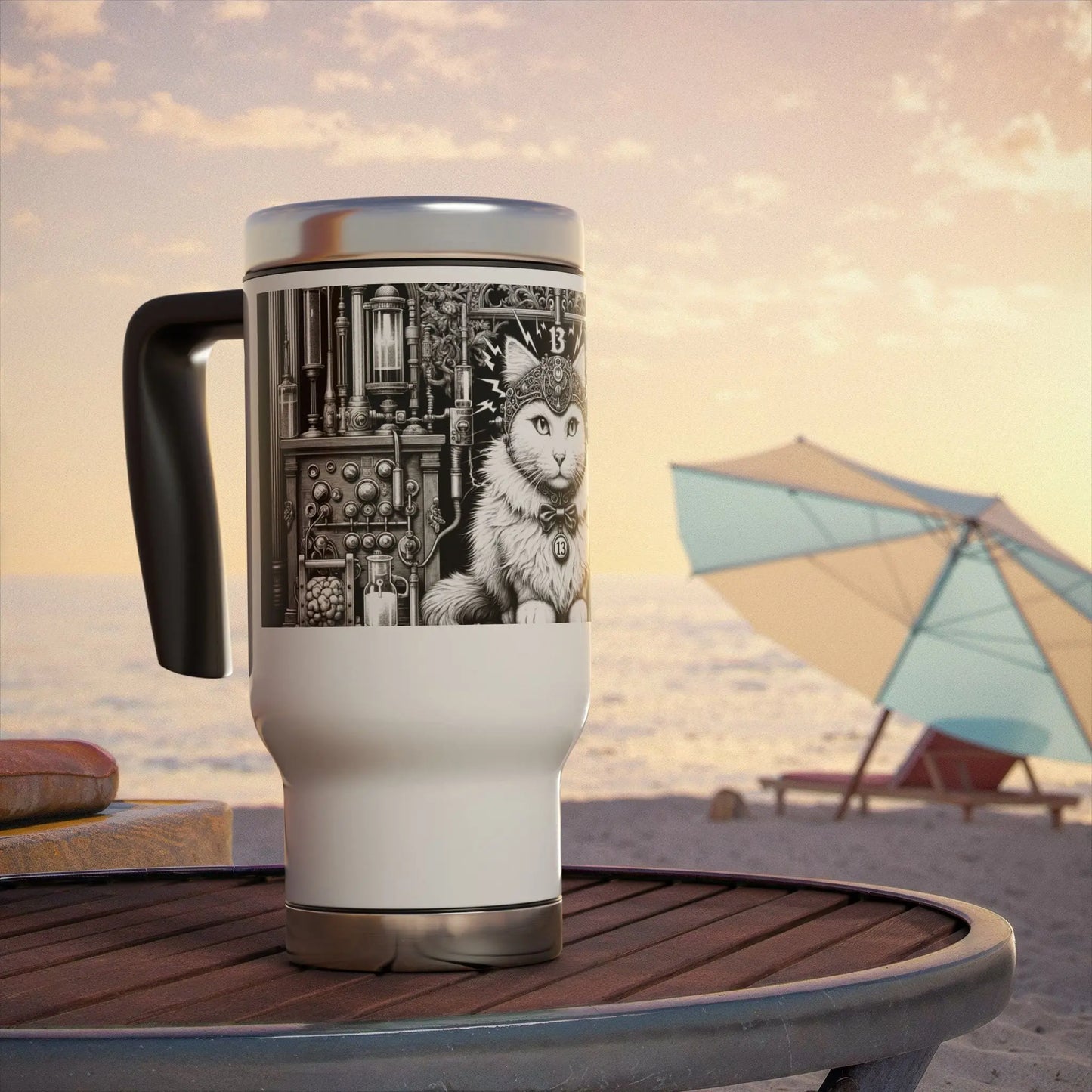 Tortured Poet - Cat Lover -Stainless Steel Travel Mug with Handle, 14oz   