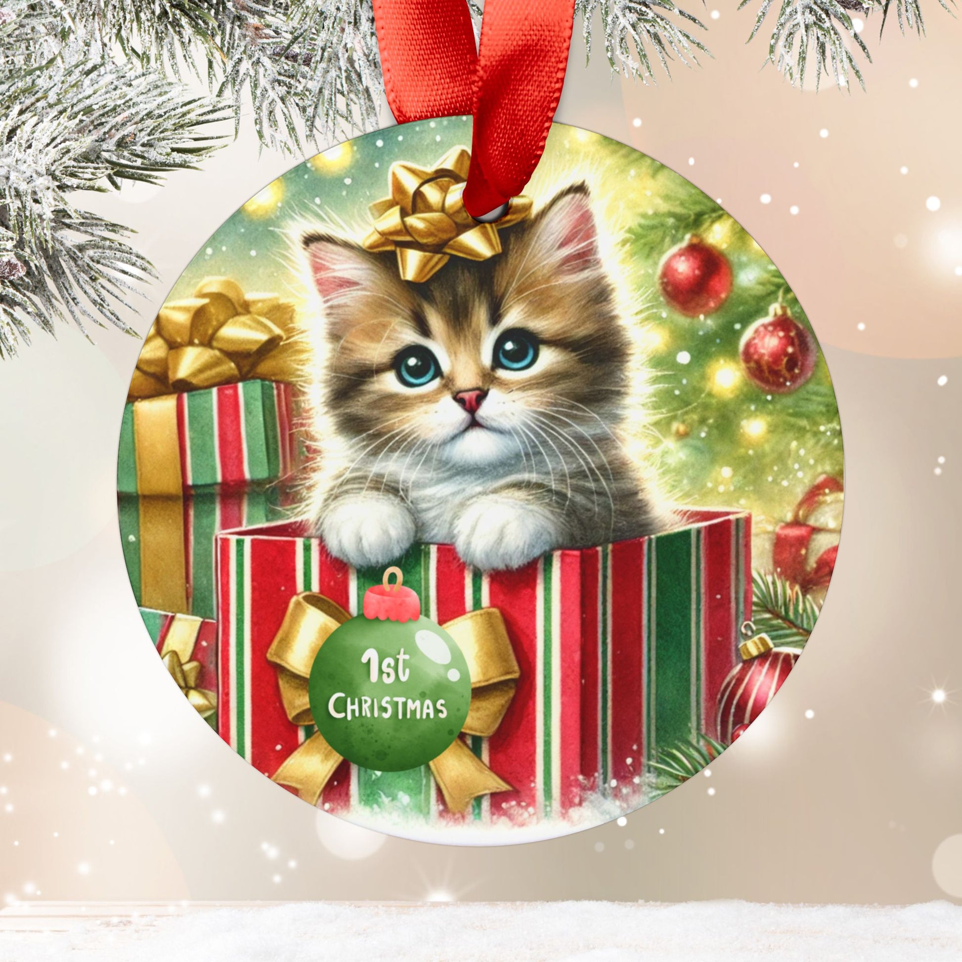 First Christmas - Kitten Present - Ornament   