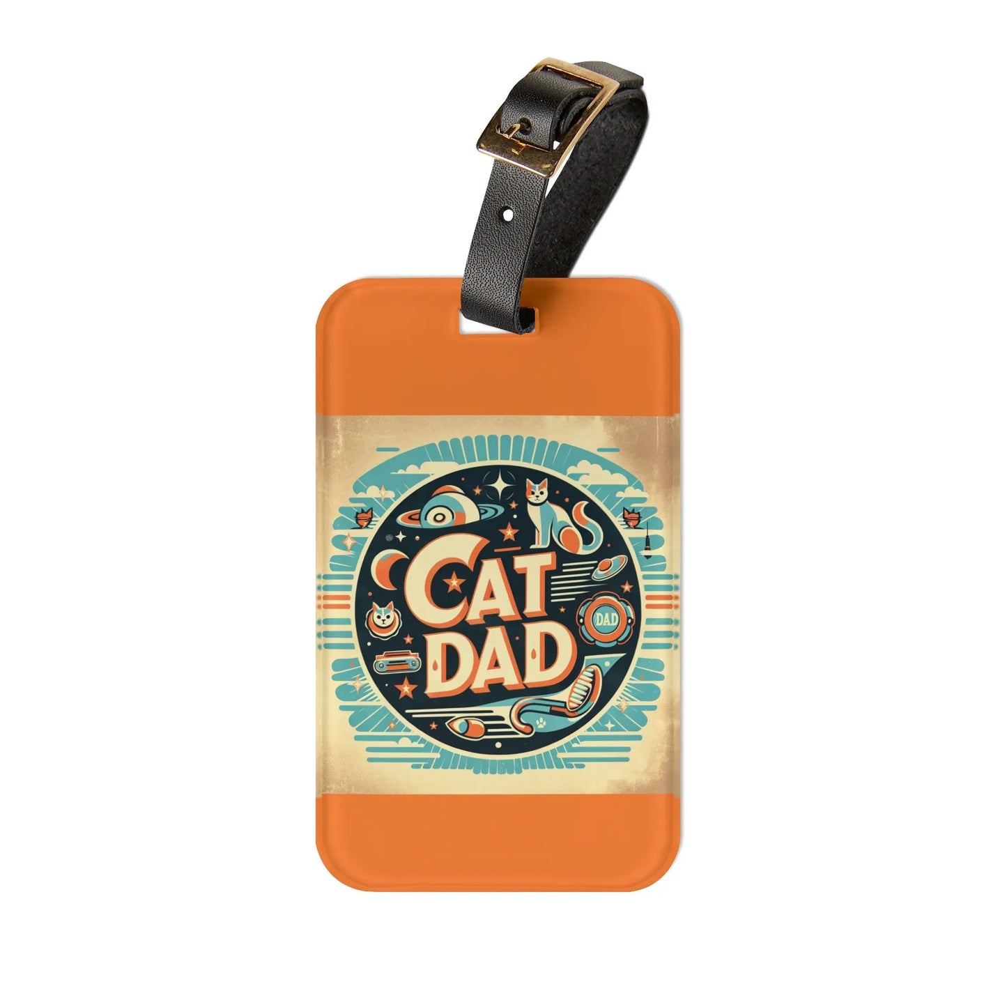 Retro Cat Dad - Luggage Tag - Orange - Montecore PawPrints