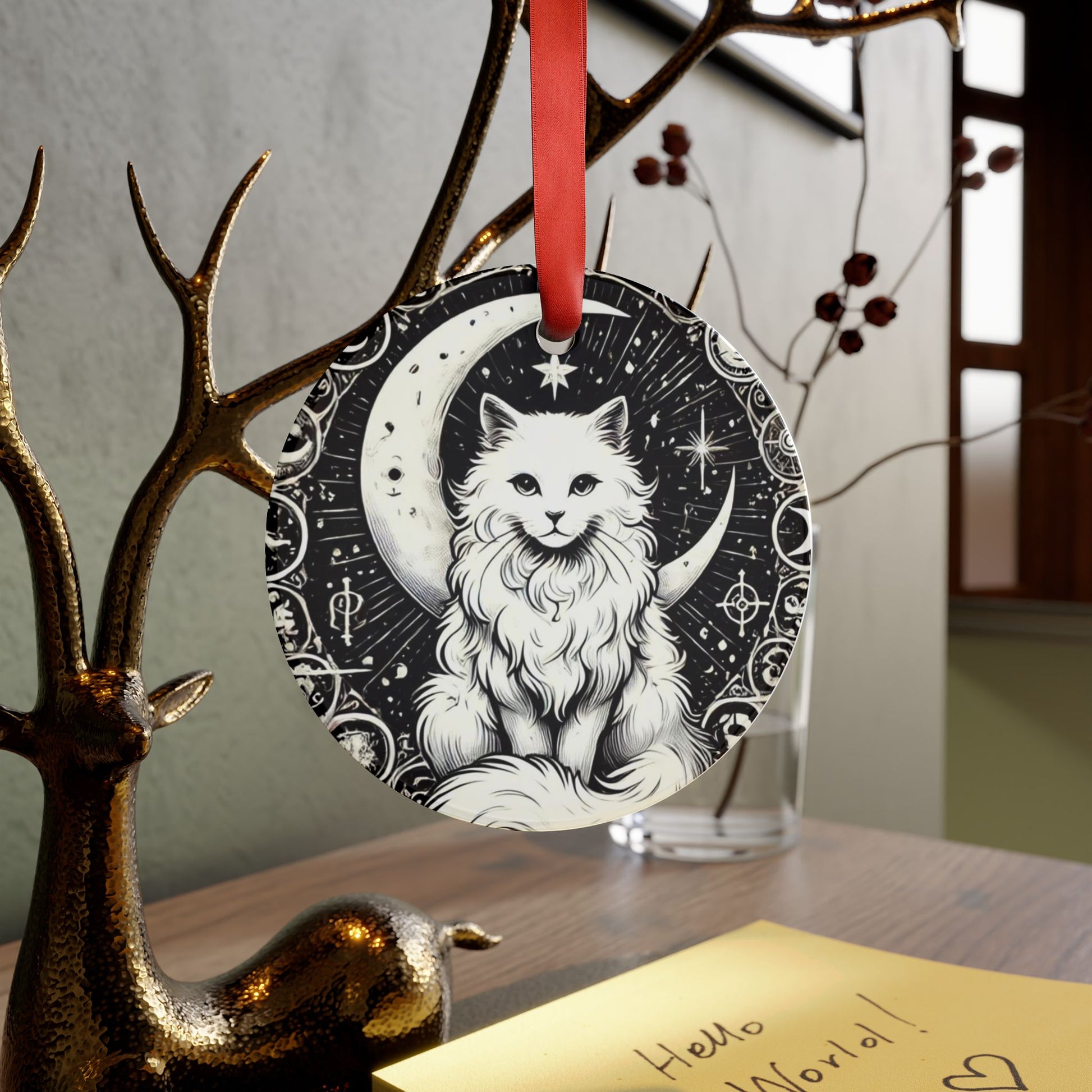 Cat Tarot Moon - Acrylic Ornament with Ribbon   