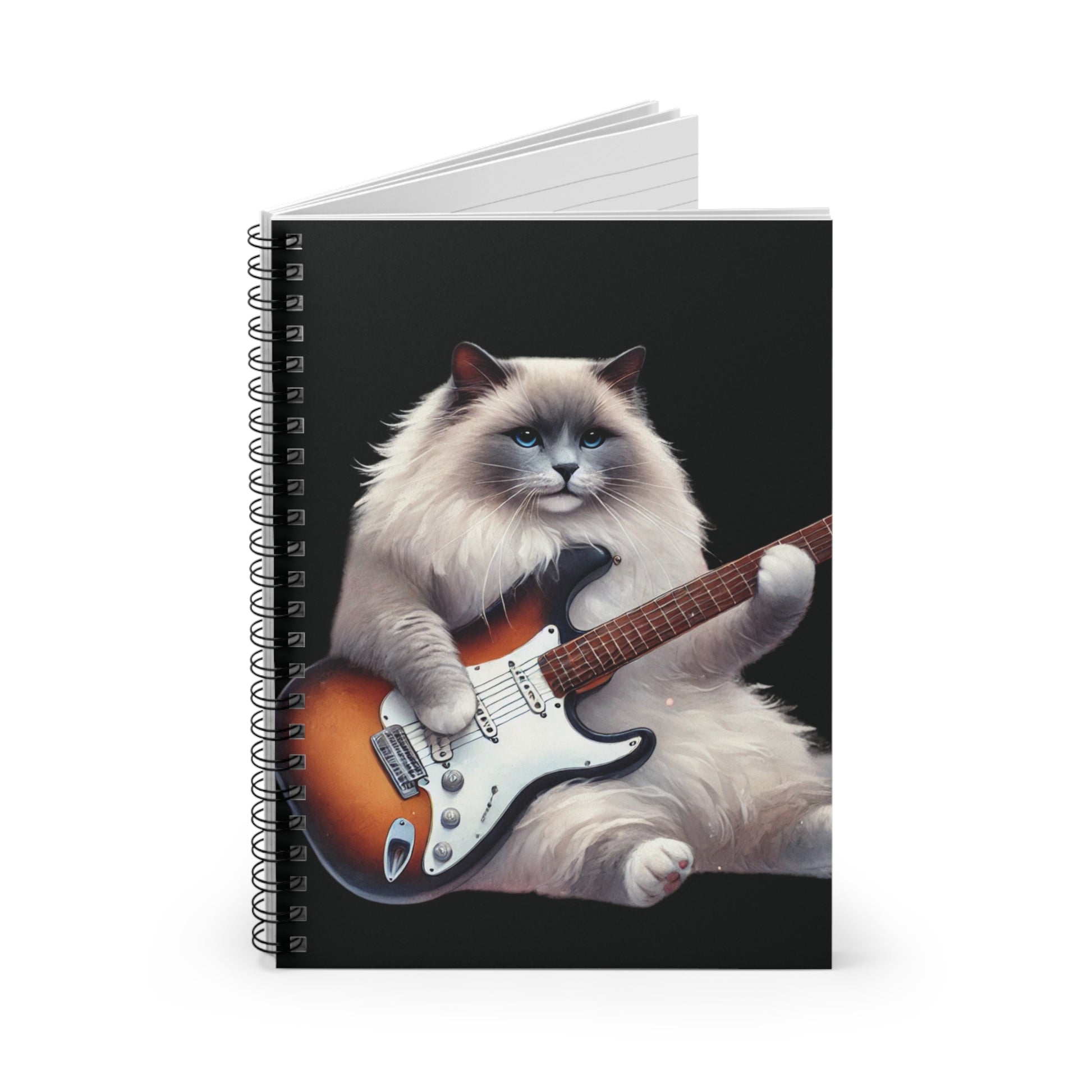 Guitar - Cat Musician - Spiral Notebook - Ruled Line   