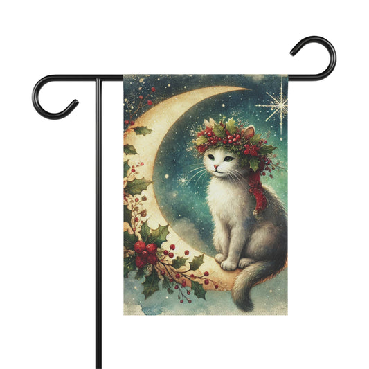 Holiday Moon - Cat Lover - Garden & House Banner - Yard Flag   