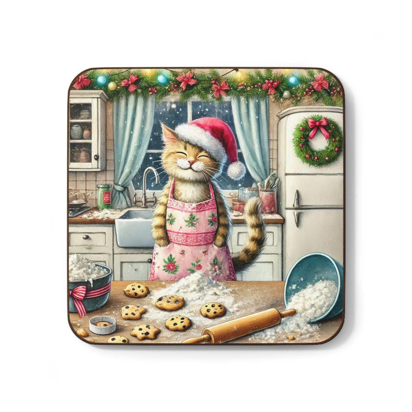 Christmas Cookies - Cat lover - Hardboard Back Coaster   