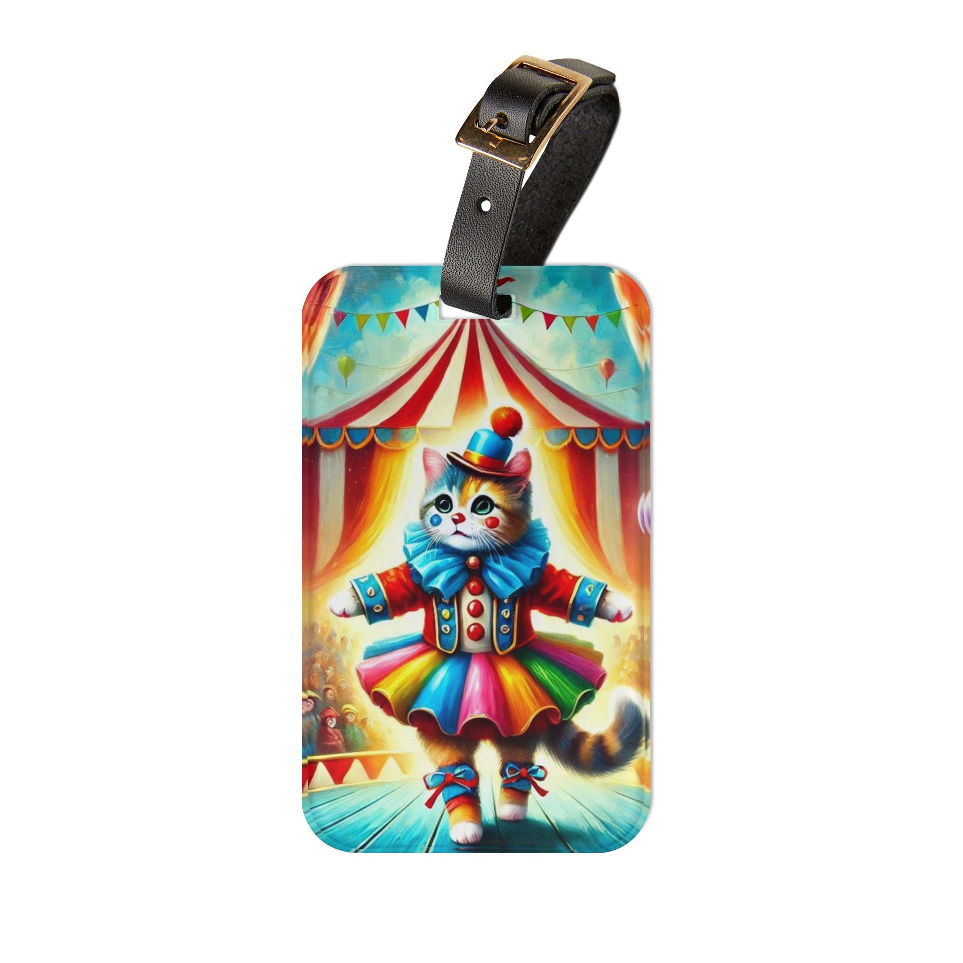 Circus Cat Clown - Luggage Tag - Travel Birthday Gift   