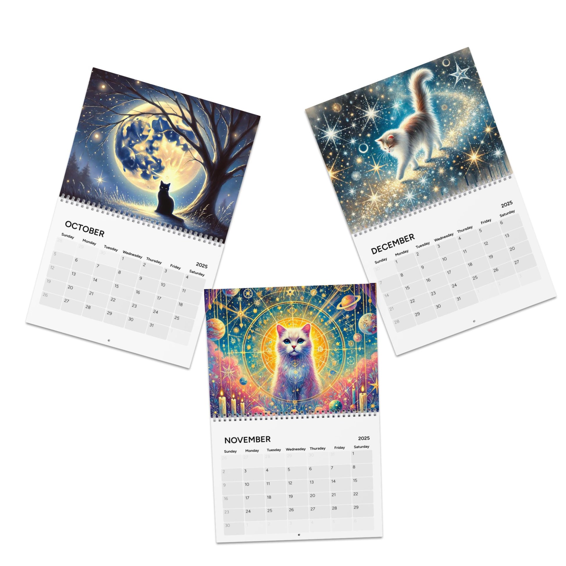 Celestial Cats in the Sky - Sun Moon and Stars - Calendar (2025)   