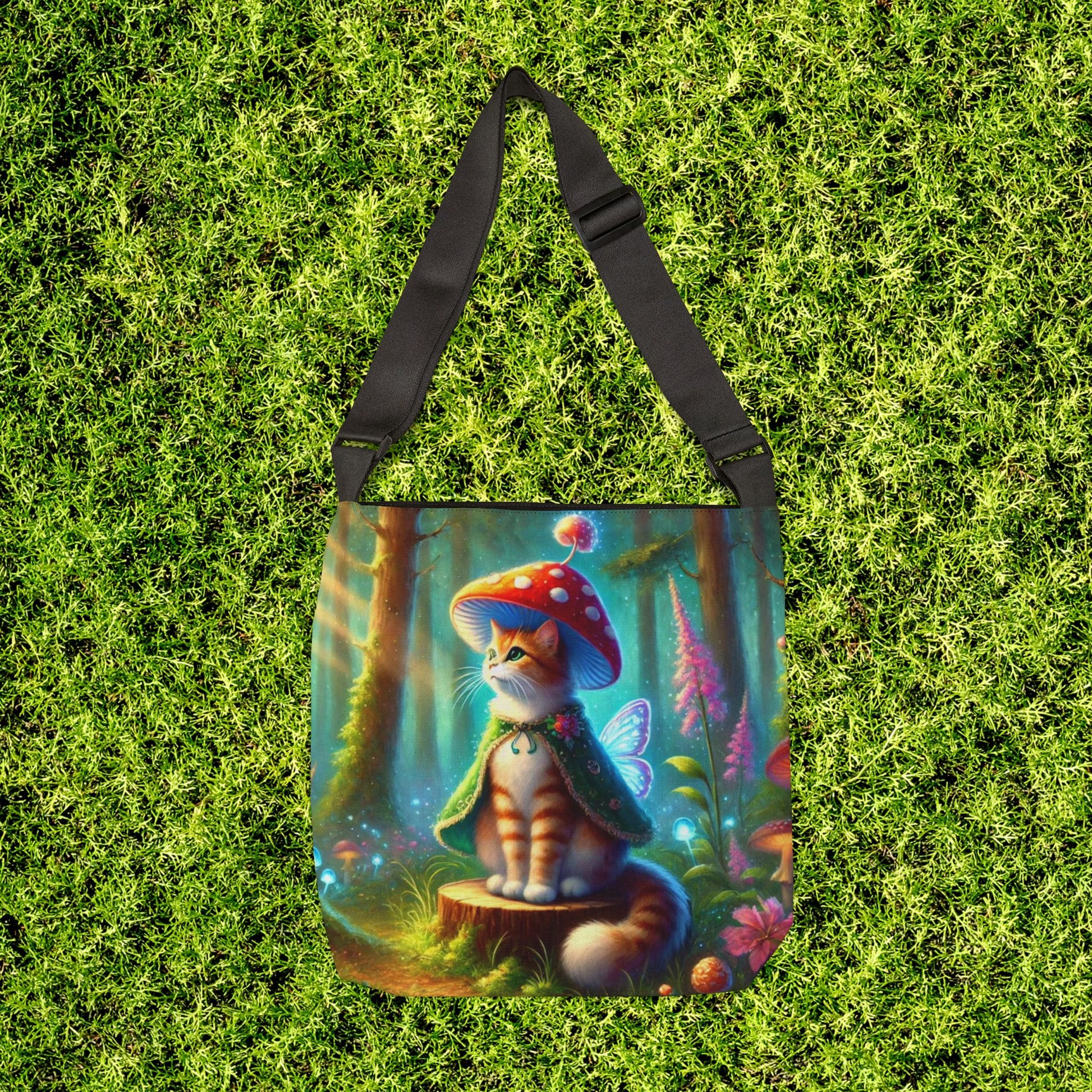 Magic Mushroom - Orange Cat Fairy - Adjustable Tote Bag   