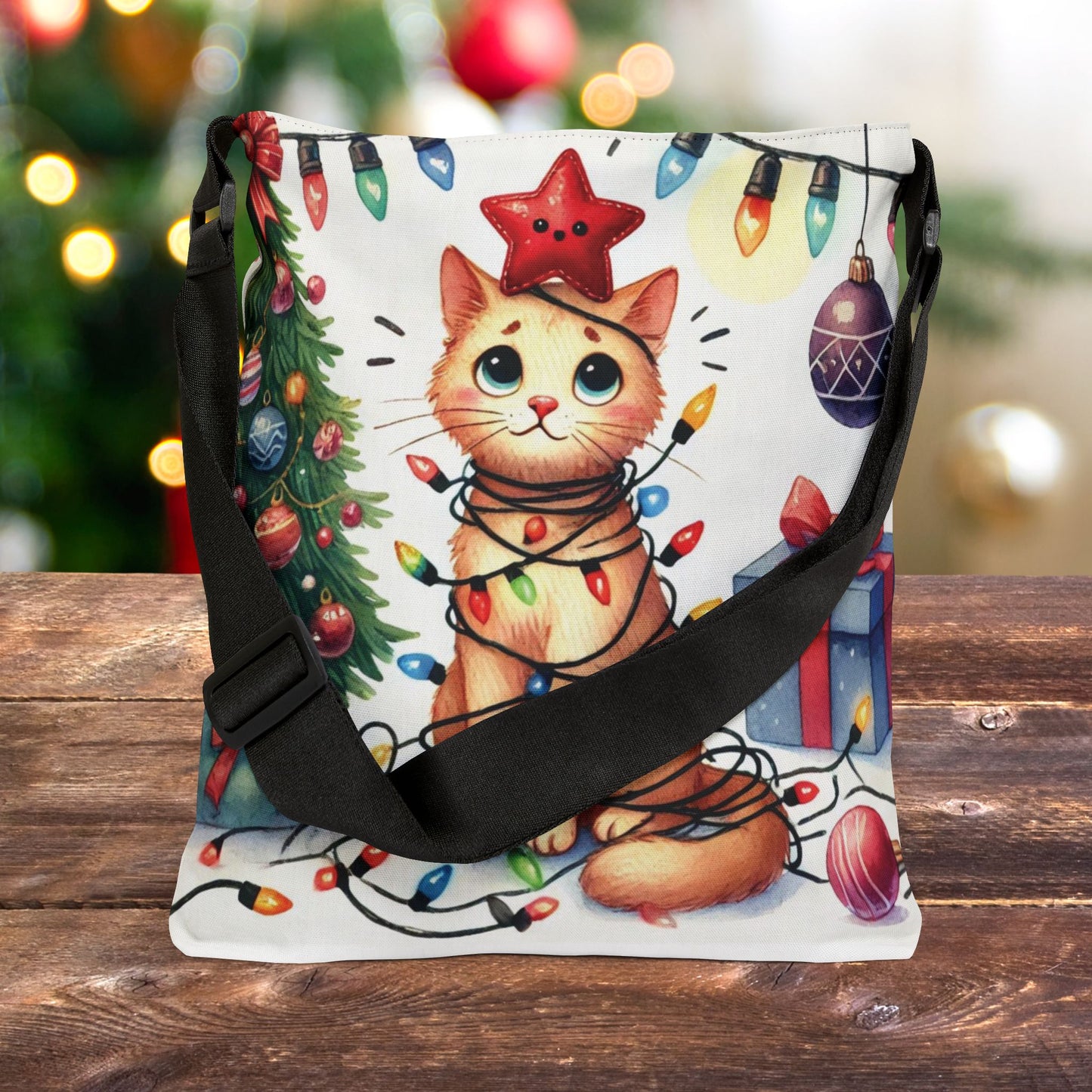 Cat Holiday Helper - Adjustable Strap Tote Bag   