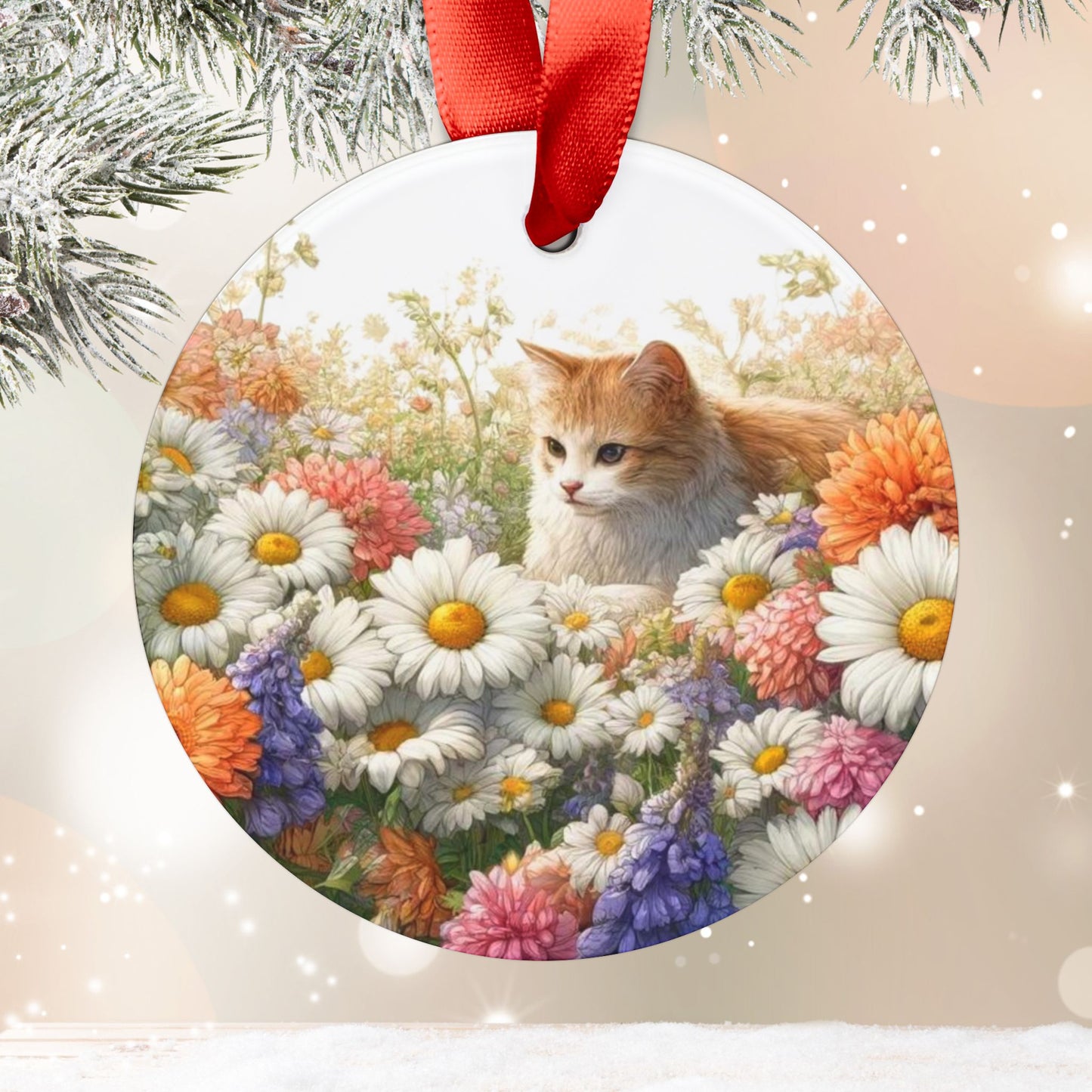 April Birth Flower - Cat Lover - Ornament   