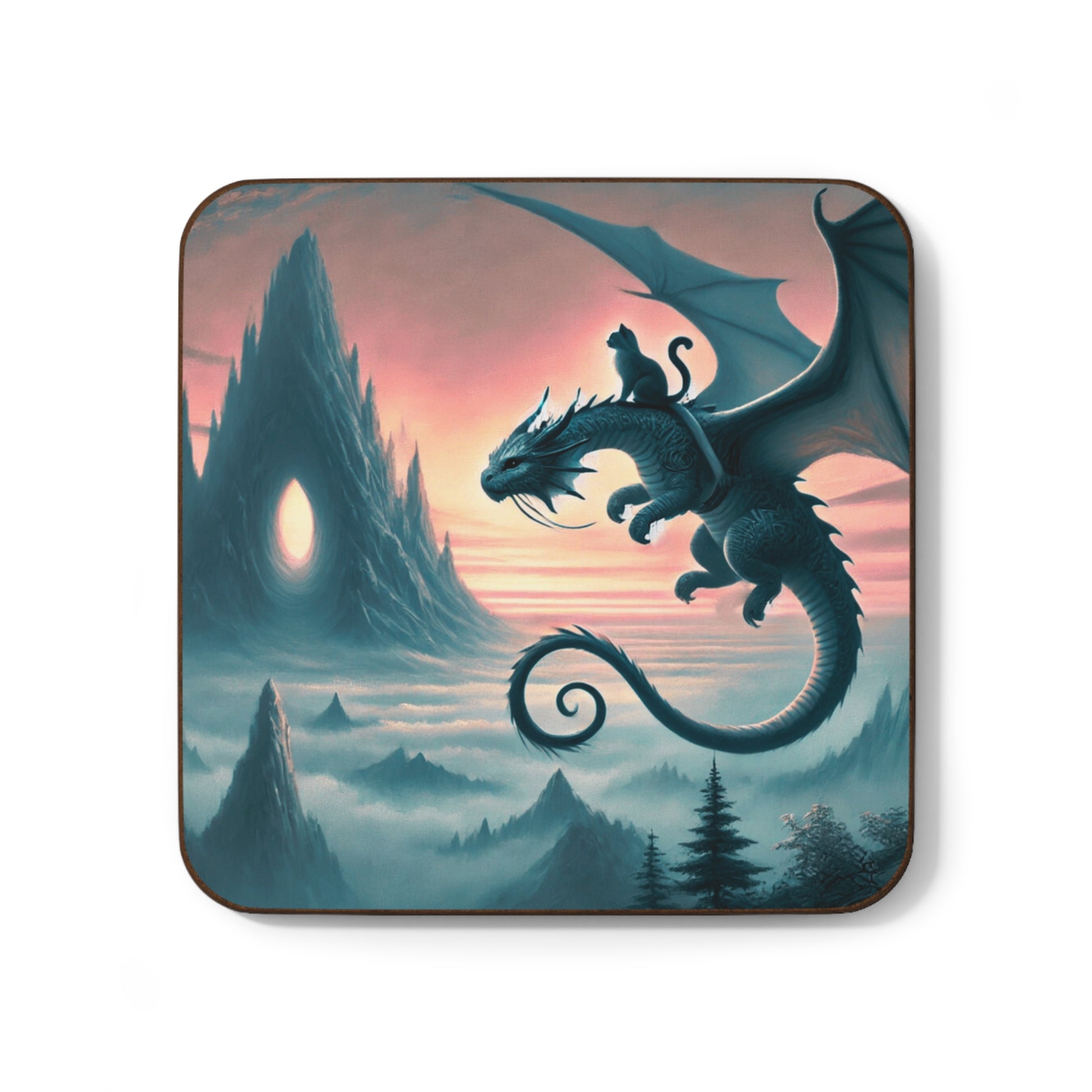 Dragon Sunset Flight - Cat lover - Hardboard Back Coaster   