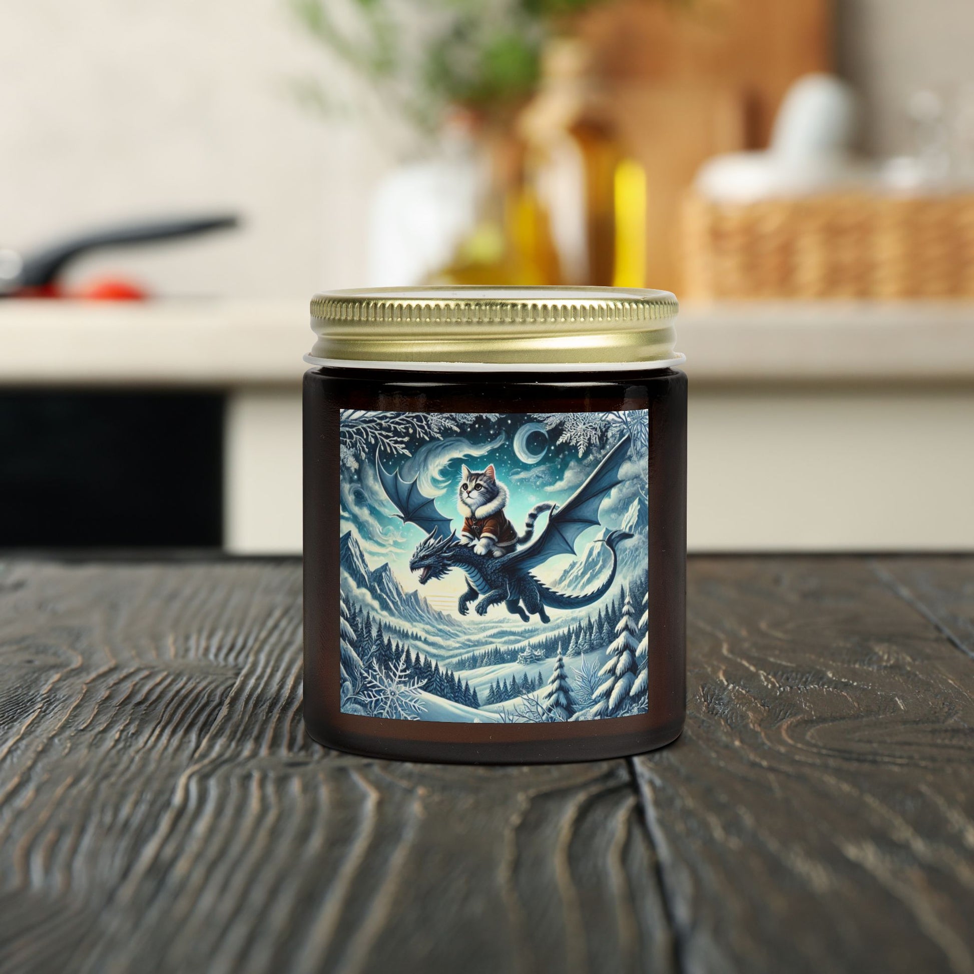 Winter Dragon Flight - Cat Lover - Scented Coconut Apricot Candles 4oz   