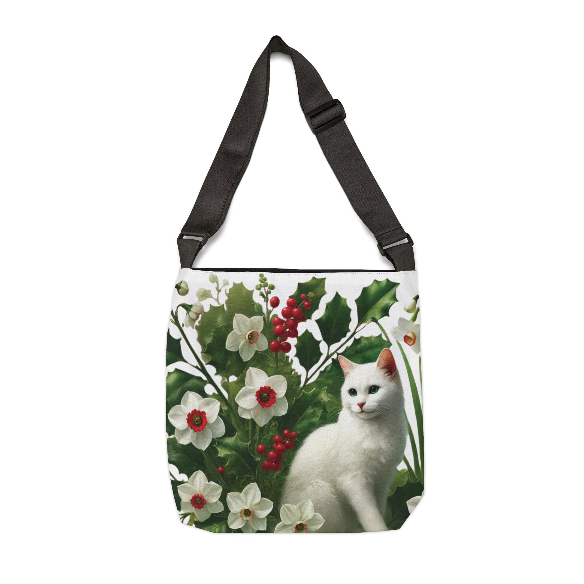 December Birth Flower - Cat Lover - Adjustable Strap Tote Bag   