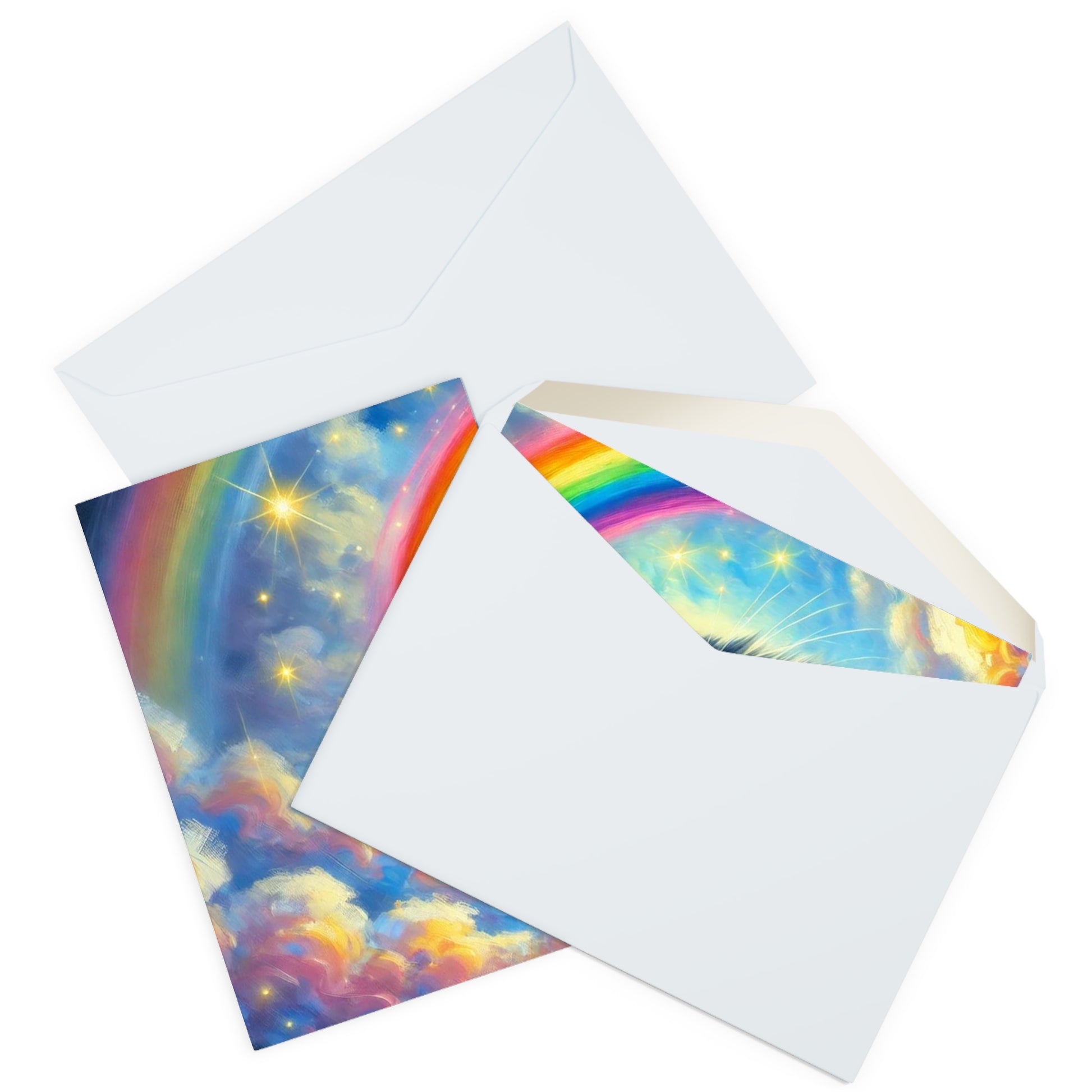 Caticorn in the Clouds - Cat Unicorn Rainbows- Blank Greeting Cards (5 Pack)   