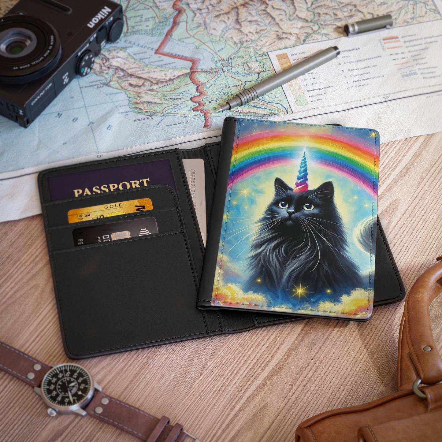 Caticorn in the Clouds- Cat Unicorn Rainbows - Passport Cover   