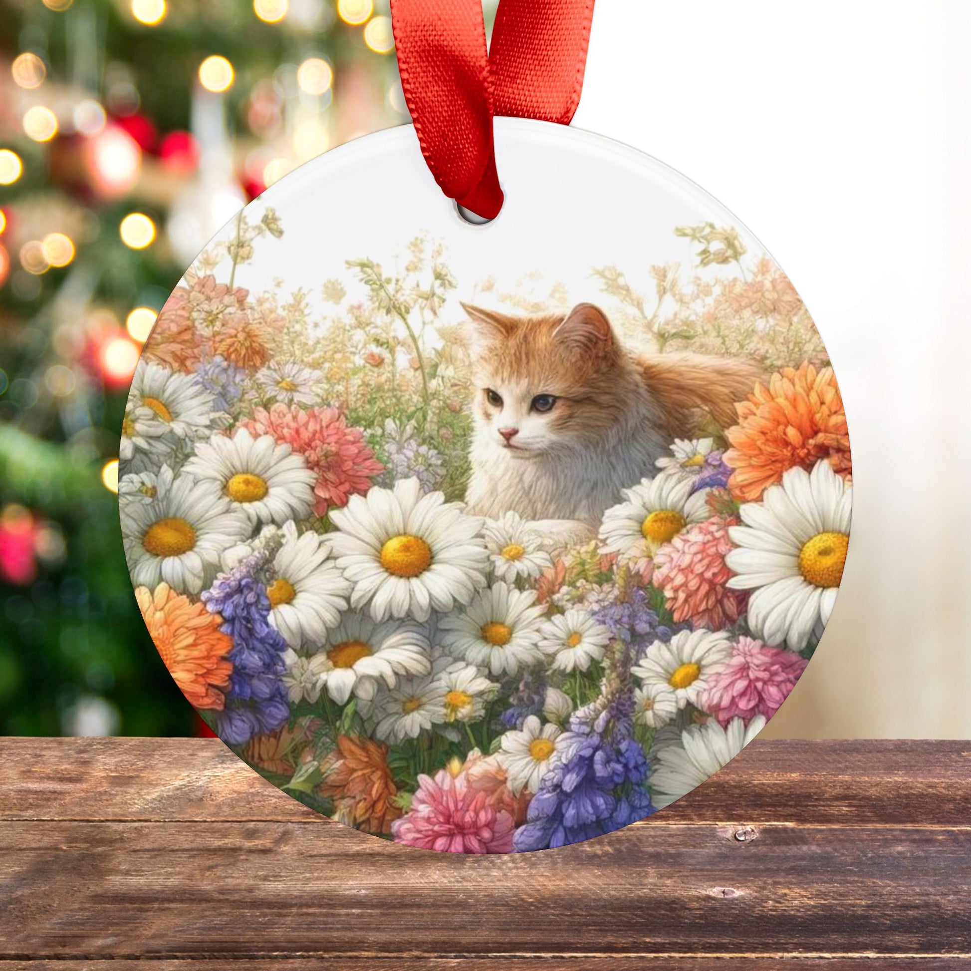 April Birth Flower - Cat Lover - Ornament   