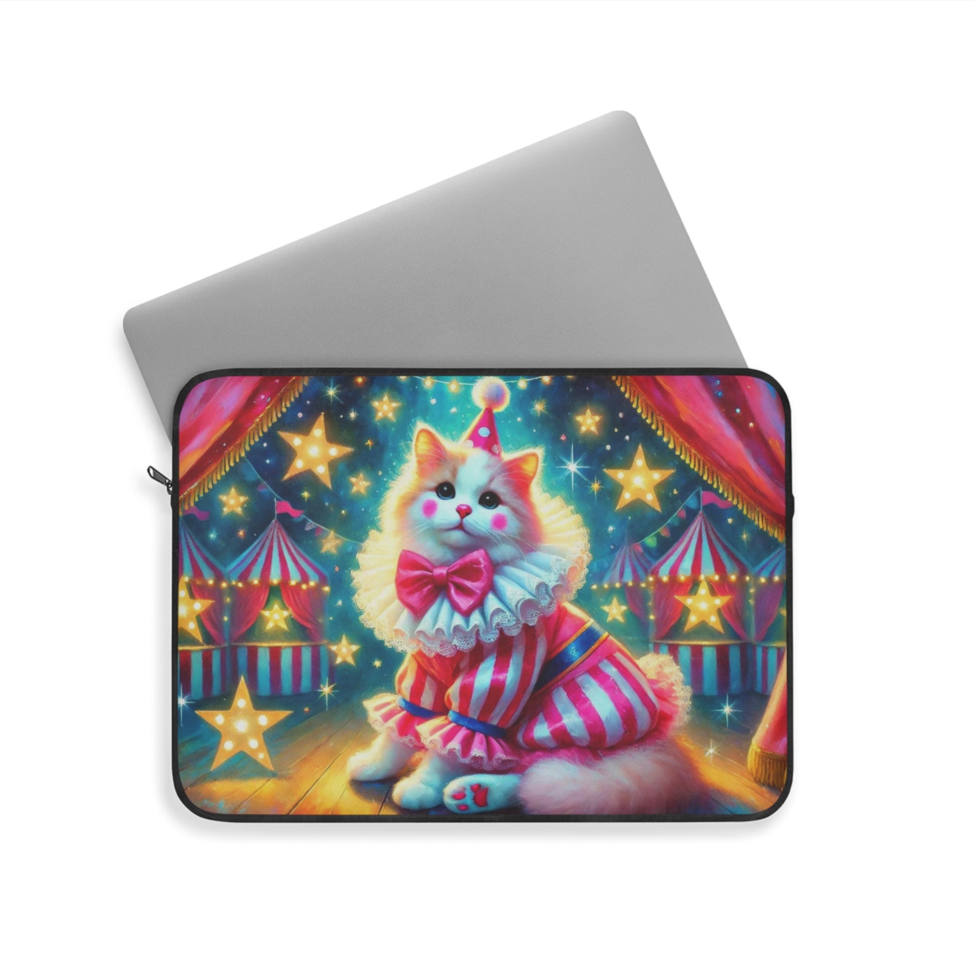 Circus Pink Stripped Cat Clown - Laptop Sleeve   