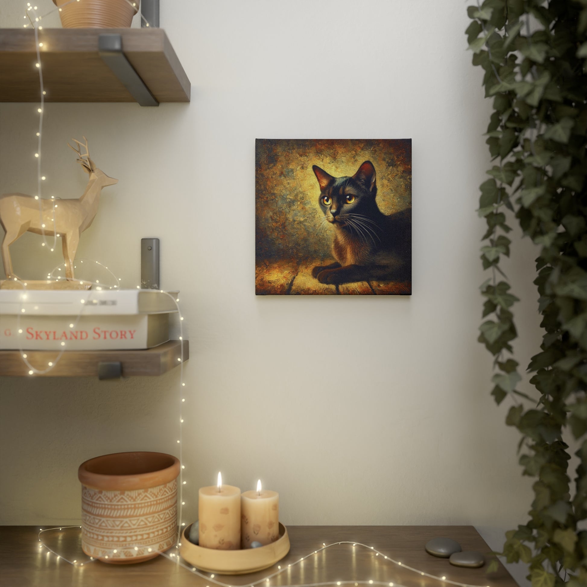 Black Cat - Bombay  - Cat Lover - Wall Art Decor 8x8   