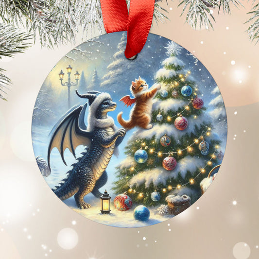 Fantasy Christmas Dragon - Cat Lover Acrylic Ornament with Ribbon   