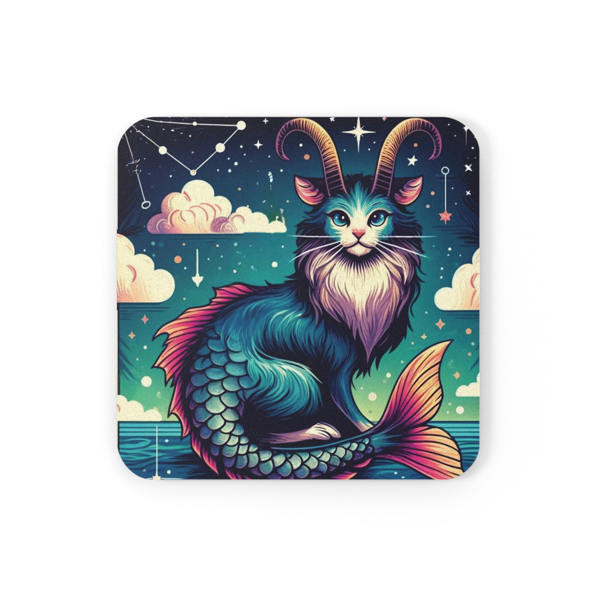 Capricorn - Cat Sea Goat - High Gloss Drink Coaster   