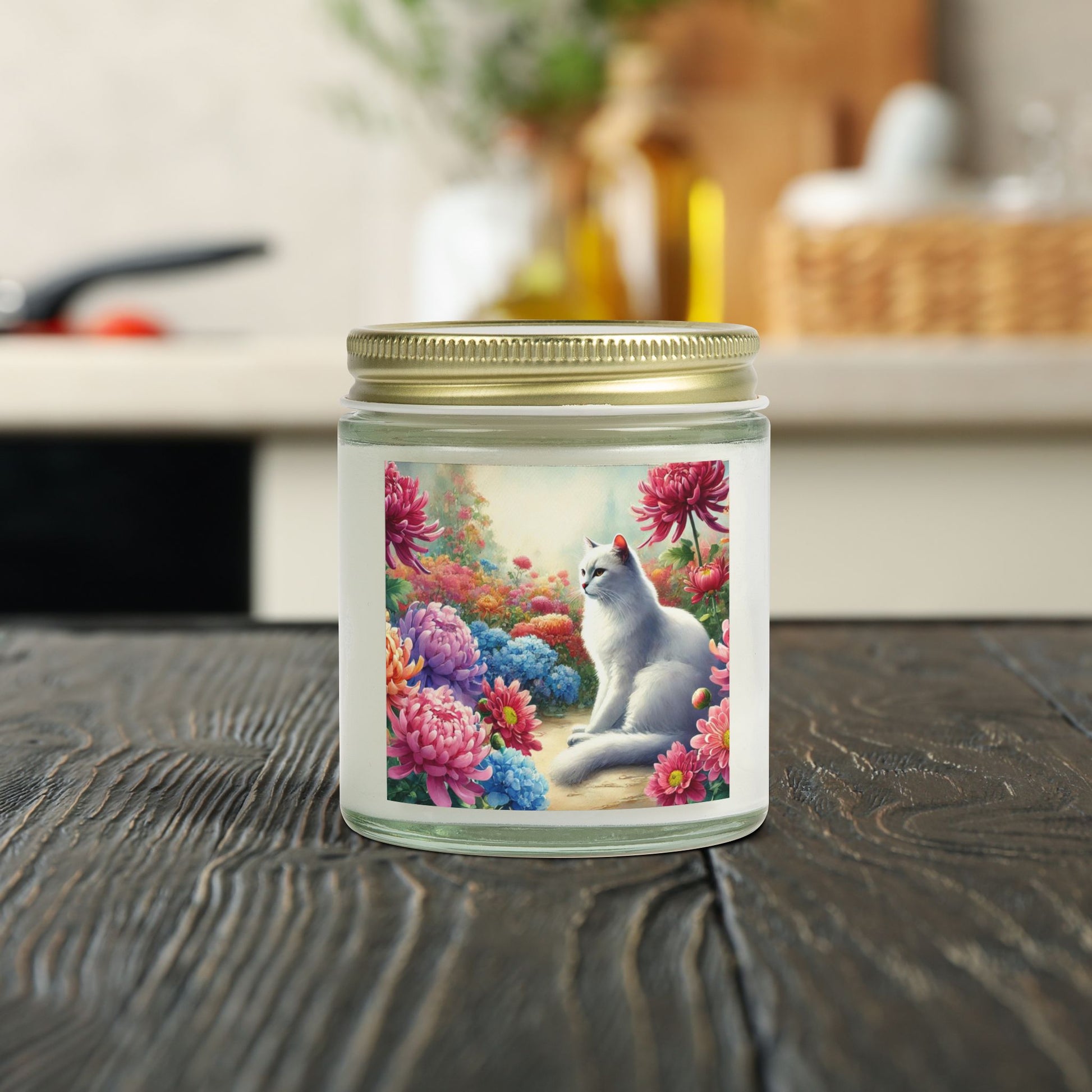 November Birth Flower  - Cat Lover - Scented Coconut Apricot Candles 4oz   